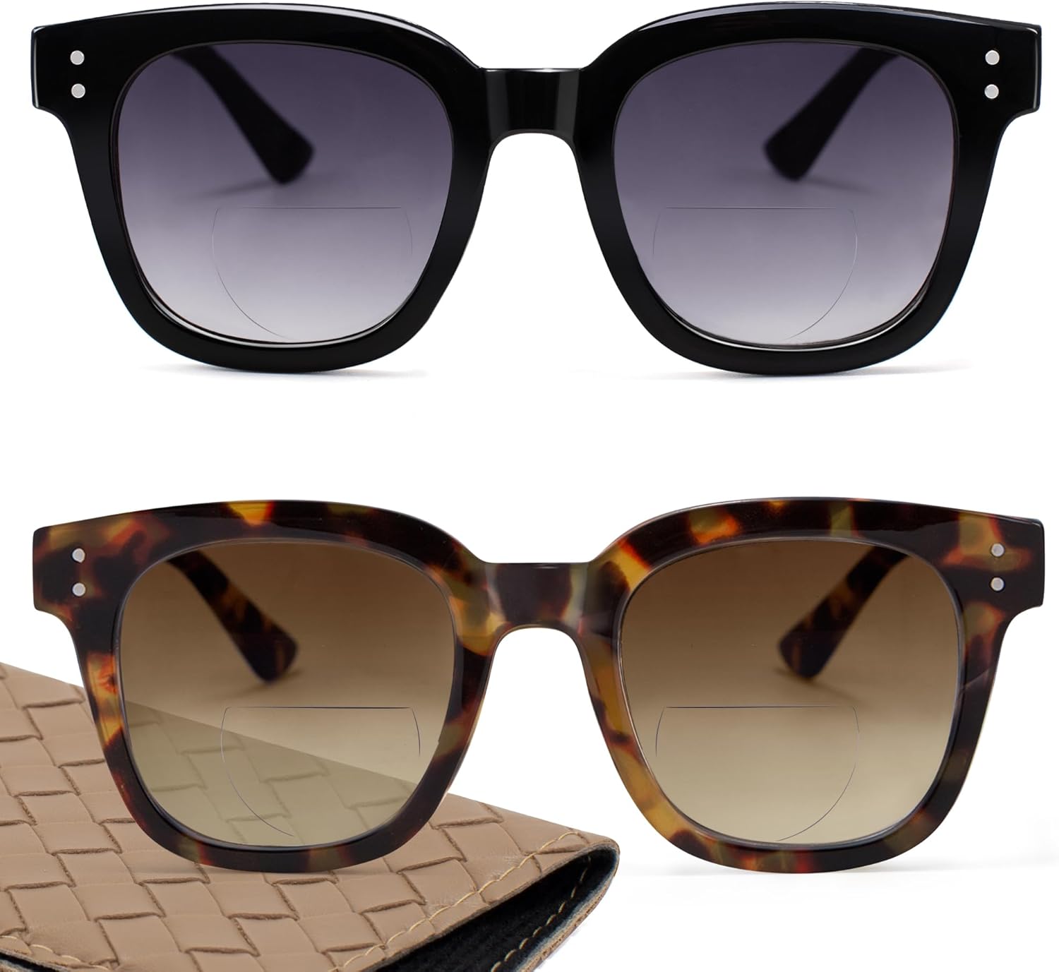 Madison Avenue 2 Pack Oversized Square Bifocal Reading Sunglasses for Women, Chic Sun Reader Glasses Womens UV400 Protection