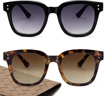 Madison Avenue 2 Pack Oversized Square Bifocal Reading Sunglasses for Women, Chic Sun Reader Glasses Womens UV400 Protection