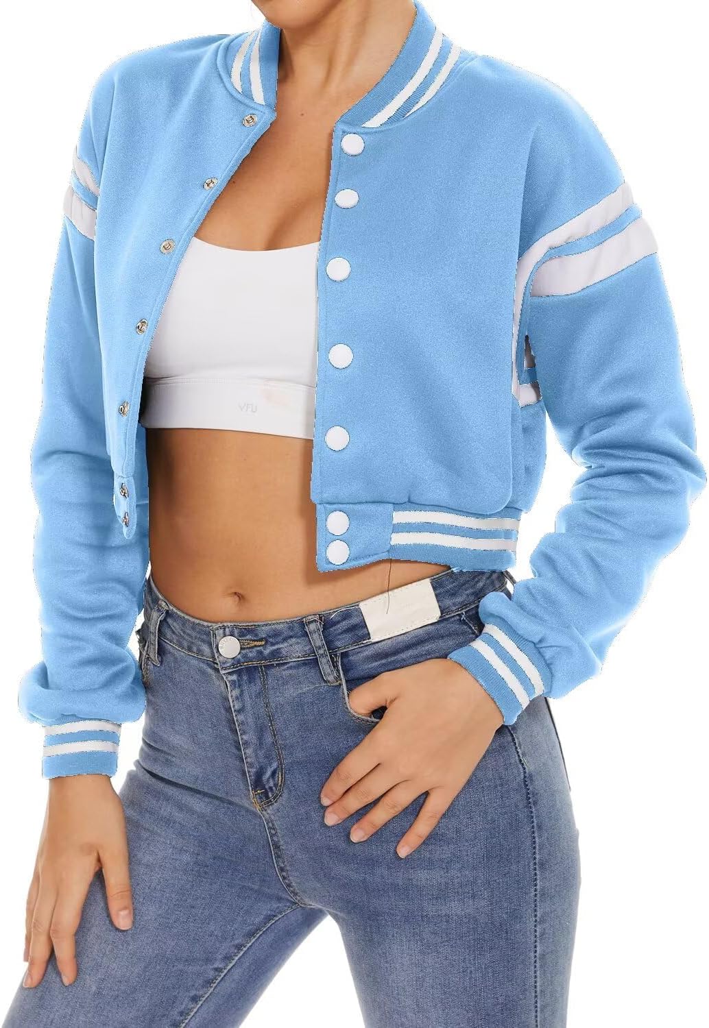 Womens Varsity Jacket Cropped Bomber Jacket Casual Baseball Coat Streetwear | Long Sleeve Button Down Bright Letter Print Y2K Fashion Vintage Short School Outfit Outerwear,Daily Wear,Sport Active