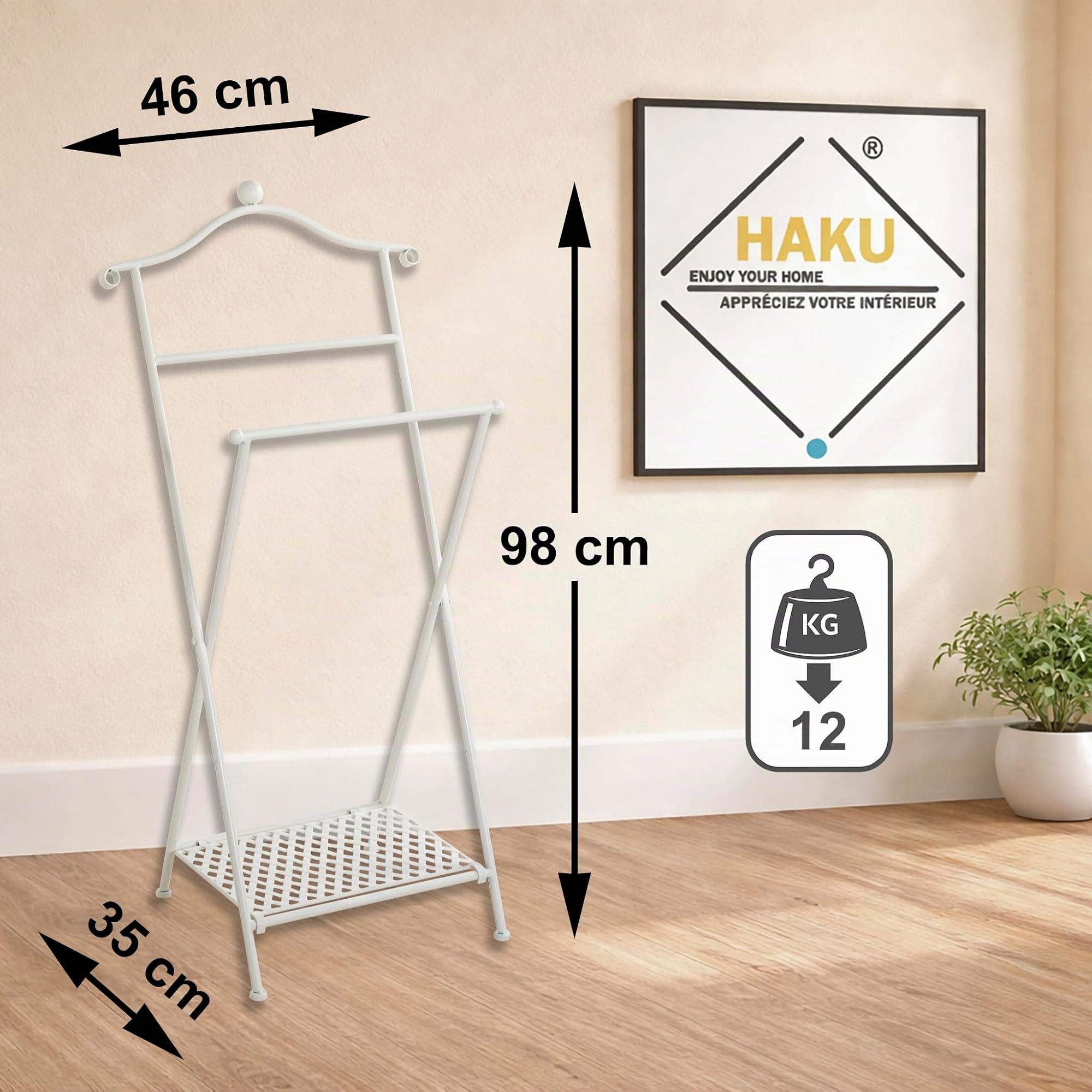 HAKU Servo Muto da uomo bianco calcinato, metallo - Dim. L 46 cm x A 98 cm x P 35 cm, Stile Boemo