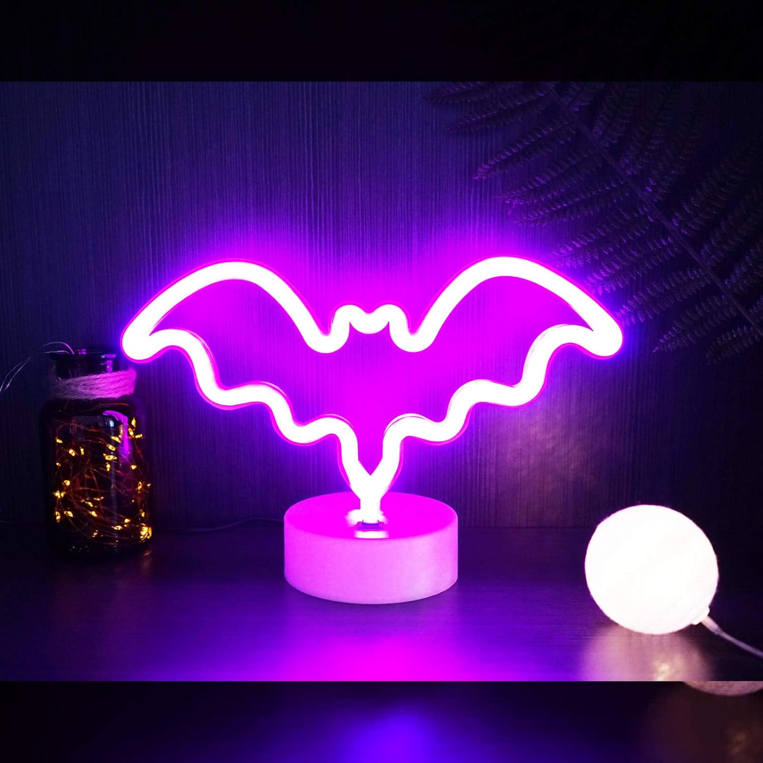 YIVIYAR Bat Neon Light Bats Decor, USB & Battery Horror Decor Halloween Decoration Neon Sign Halloween Light Neon Lights with Pedestal Dorm Decor Teen Room Decor Pink Neon Sign Pink Lights(Bat)