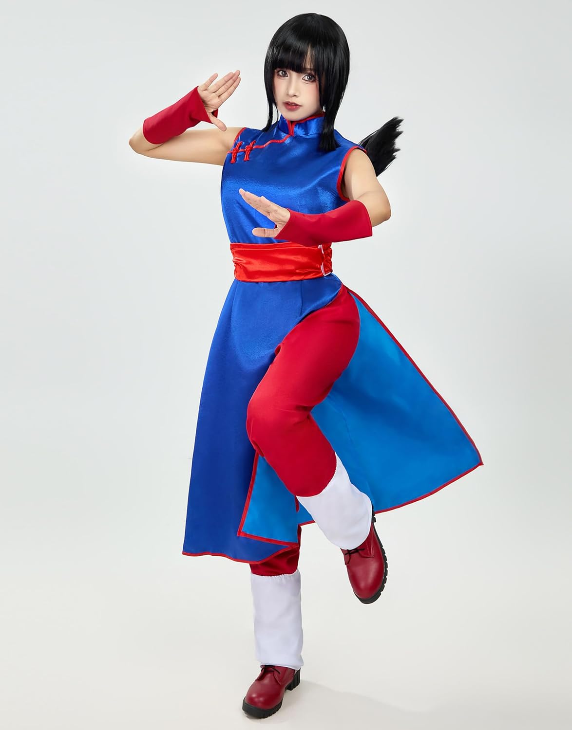 miccostumes Women's Costume Princess Cosplay Outfit Blue Cheongsam with Pants And Red Sash