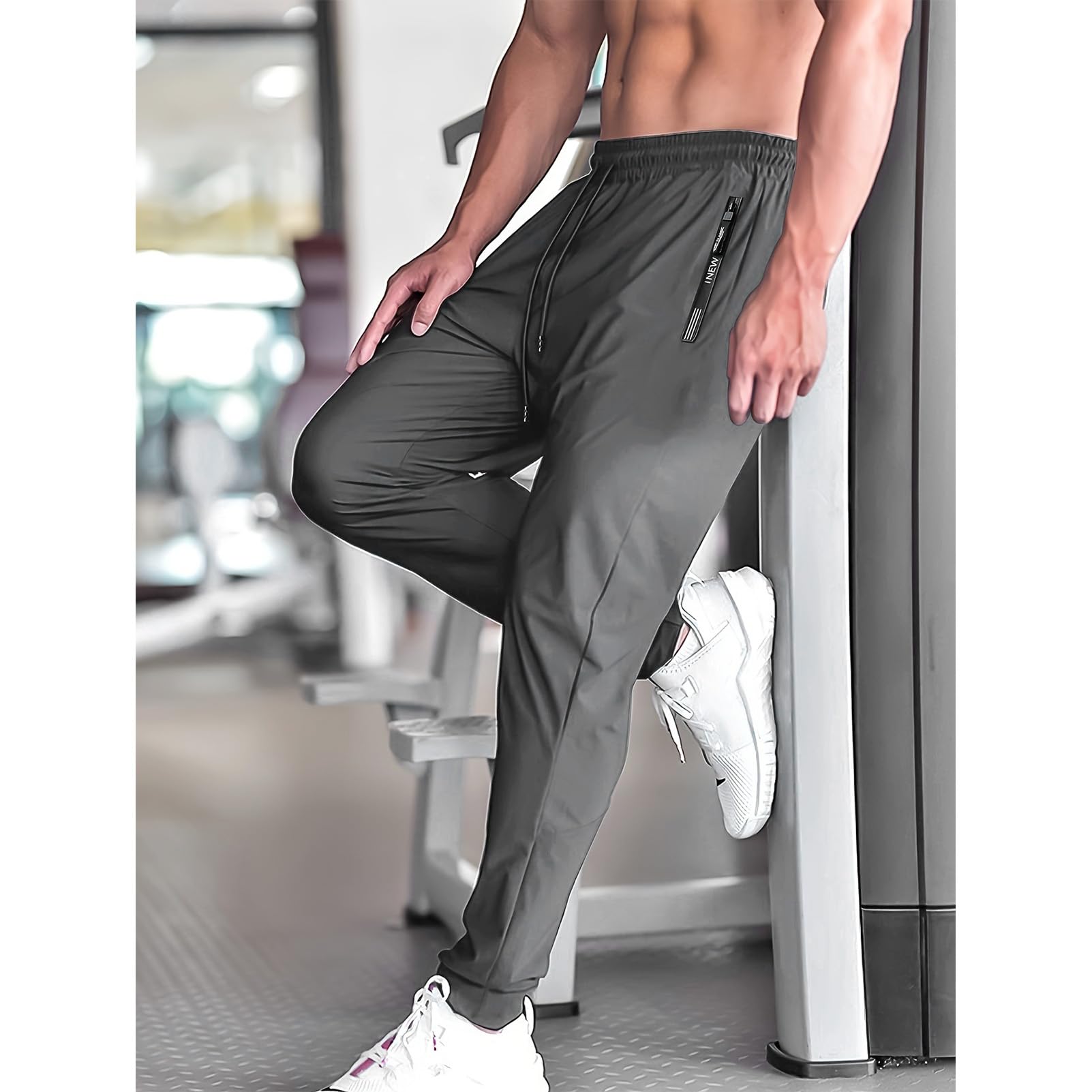 Hombre Verano Pantalones Deportivos Elásticos Ligeros con Bolsillos con Cremallera Pantalones Finos Informales (Fondo Abierto/Fondo Cerrado)