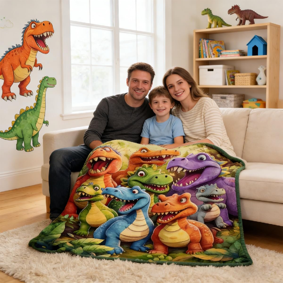 Coperta con dinosauri, 150 x 130 cm, super morbida, per bambini, ragazzi, ragazze, in pile, per bambini, grande e confortevole, come regalo per letto, divano, divano