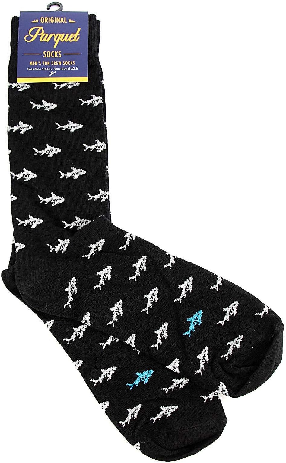Men's Hipster Swimming Shark Bait Marine Animal Novelty Crew Dress Socks (Black)
