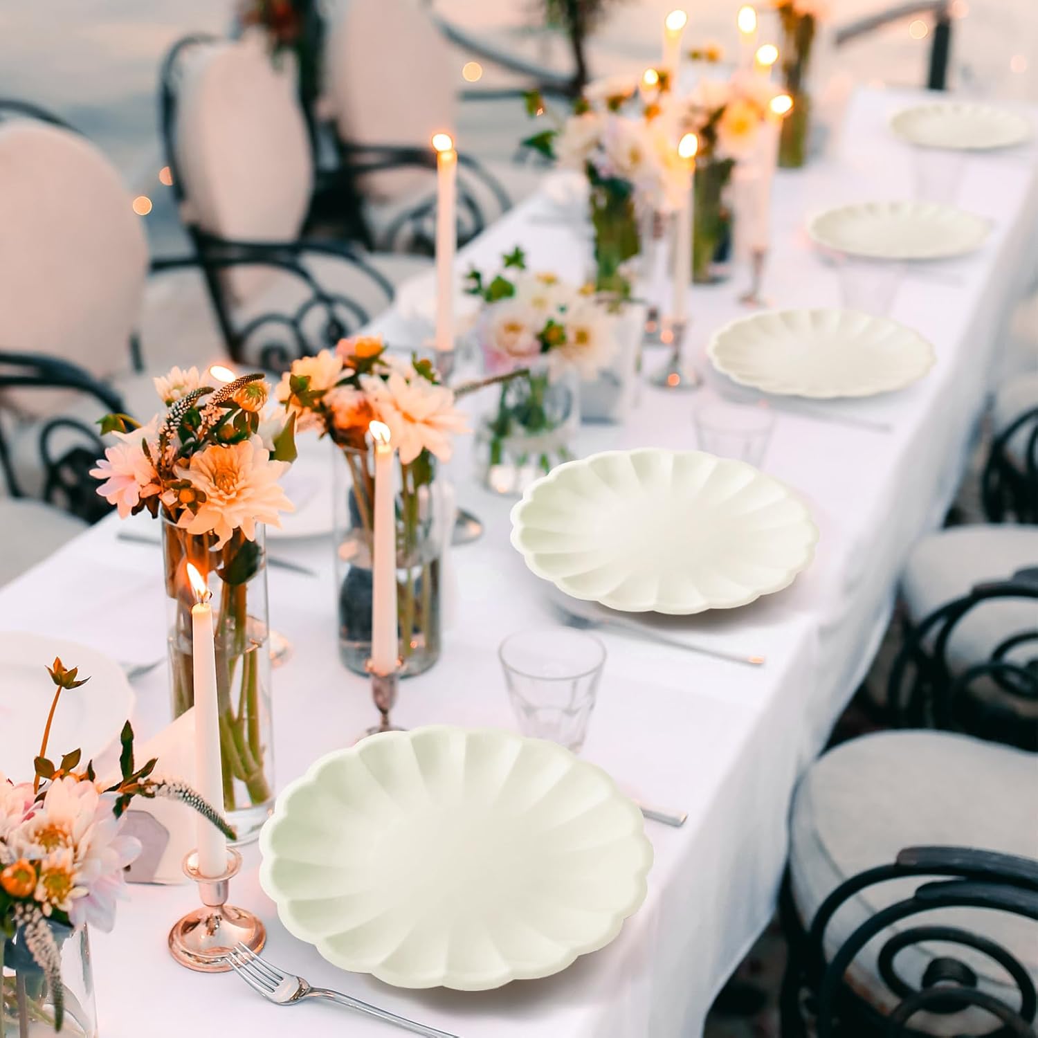 60 Pcs Large Scalloped Paper Plates 9.5 Inch Shell Edge Disposable Dinner Plates for Birthday Wedding Baby Shower Party Decorations (Cream Color) - Image 4