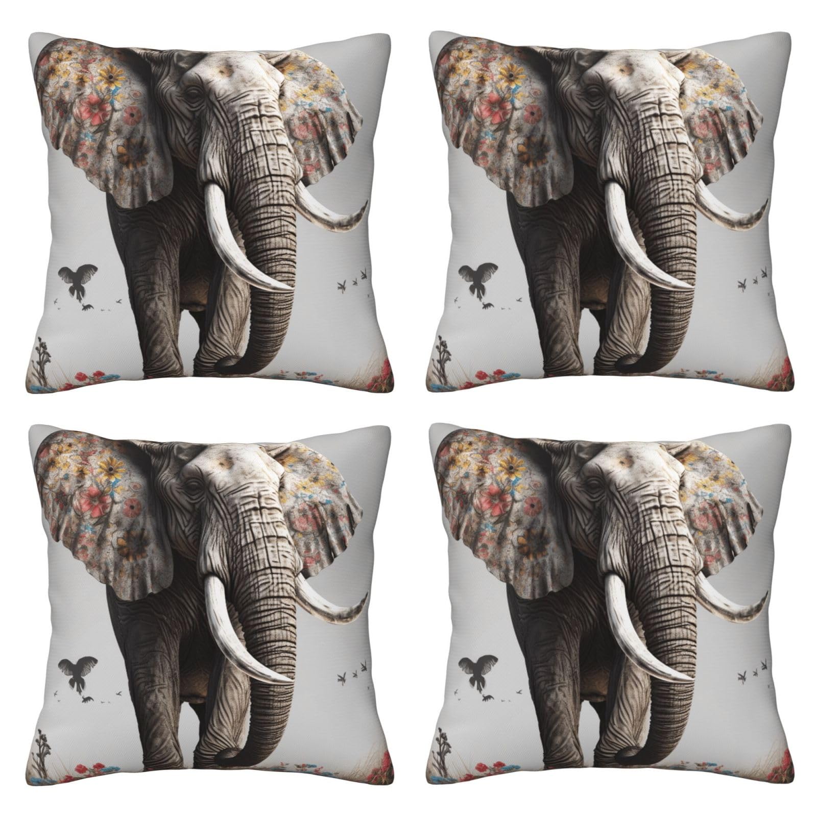 Colorful Elephant Throw Pillow Cases 4 Pack Square Pillowcases Super Soft Pillow Protectors With Zipper for Couch Livingroom Sofa Bed Office Car,30x30 CM