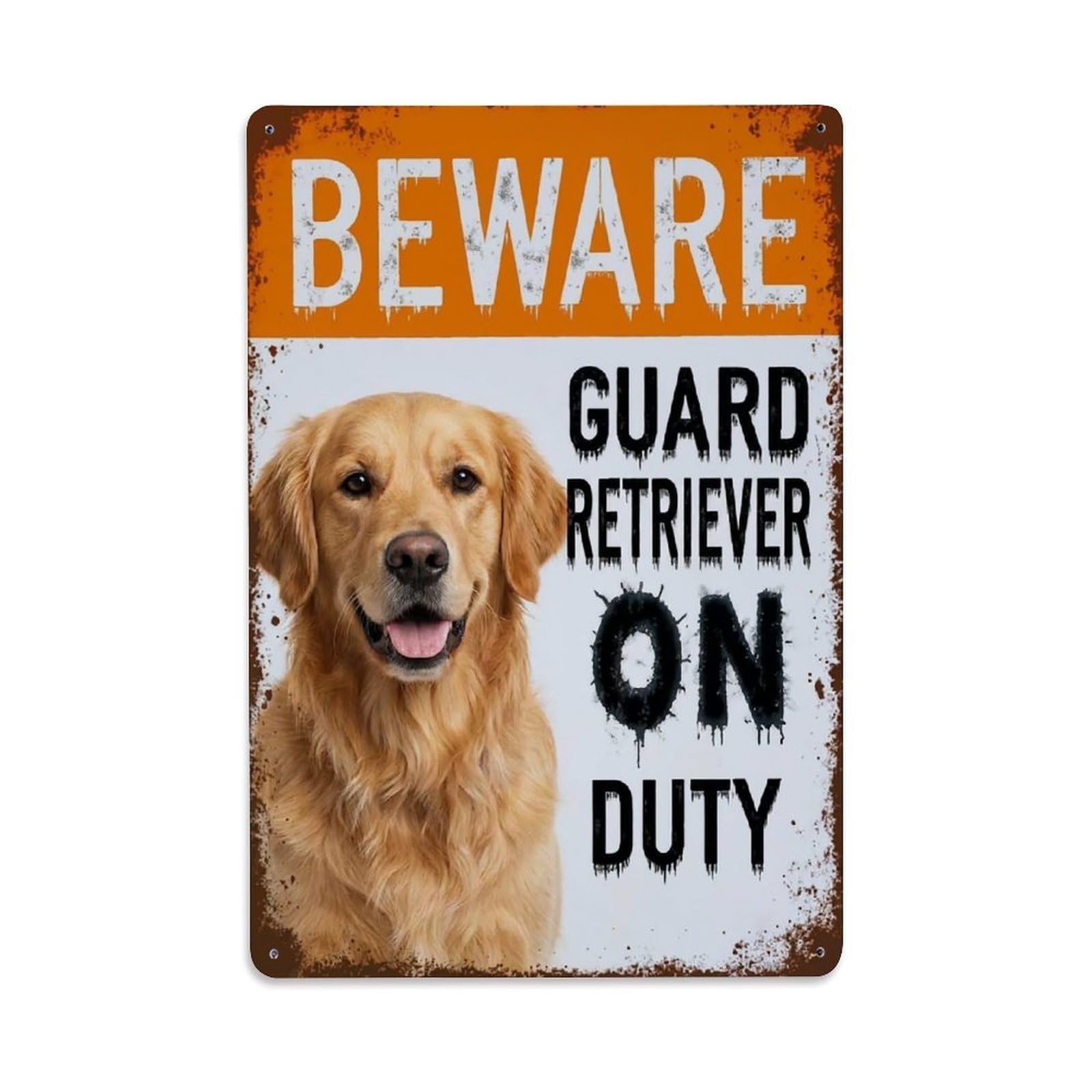 Vintage Funny Retriever Guard Beware of Dog Room Metal Tin Sign Plaque Wall Decor for Cafe, Club Bar, Office, Garden Metal Poster 8x12Inch