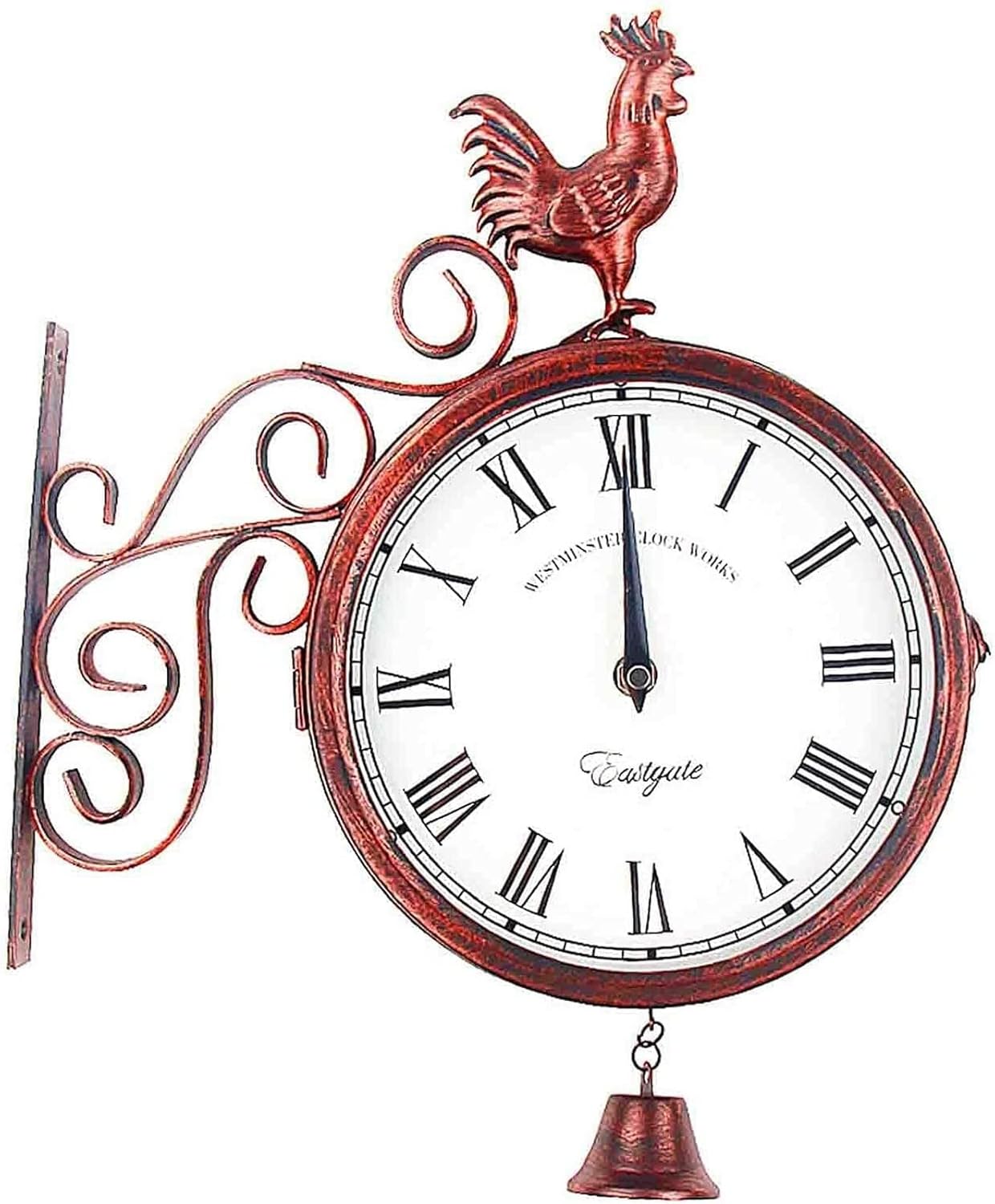 Large Art Clock Double Sided Wrought Iron Metal Quiet Easy Read Two Faces Retro Station Clock Antique Hanging Clocks for Garden Home Decor Indoor Outdoor Wall Decor Clock