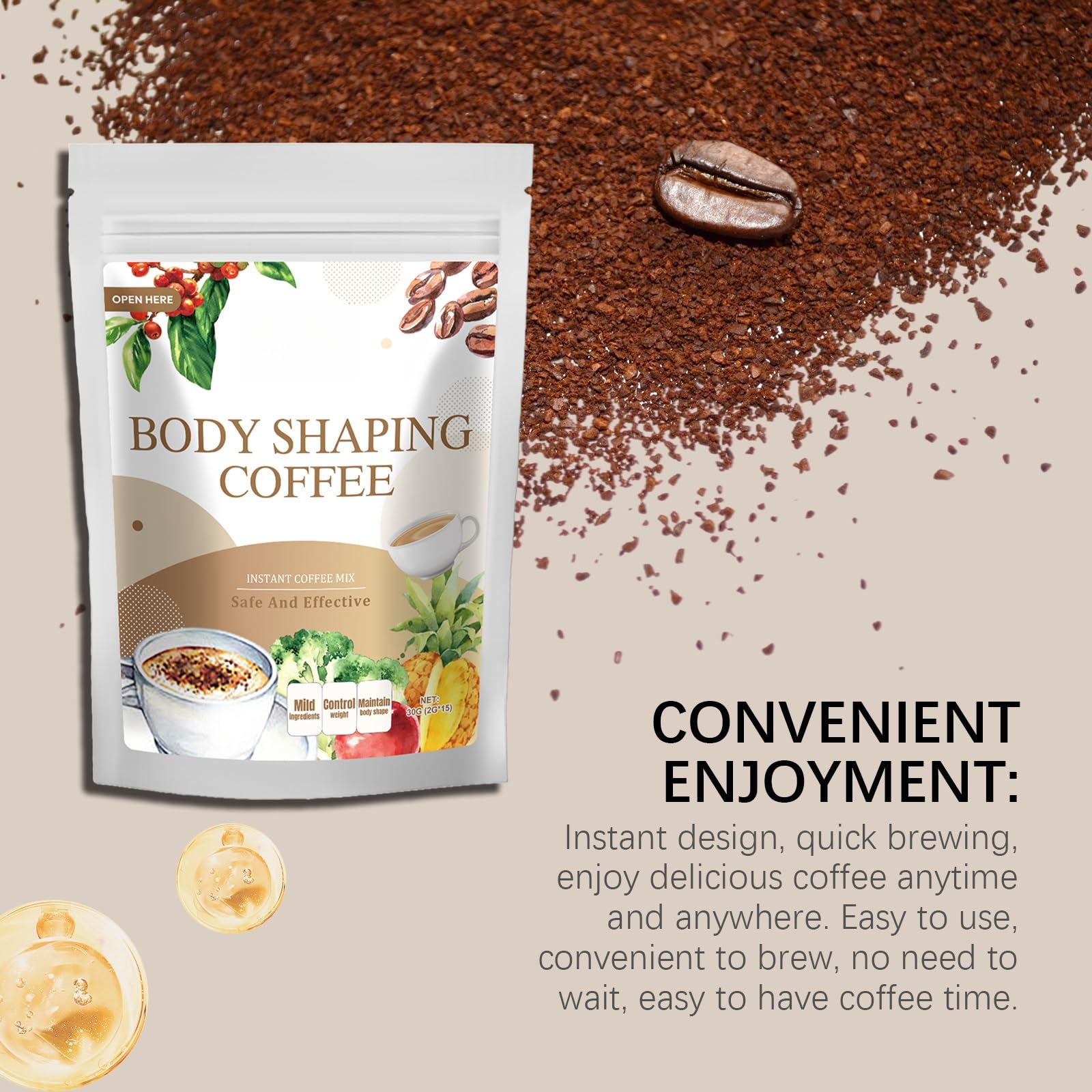 Instant-Kaffeepulver mit Xylitol, weicher und milder Geschmack, schnell gebrühter täglicher Genuss(5pcs)