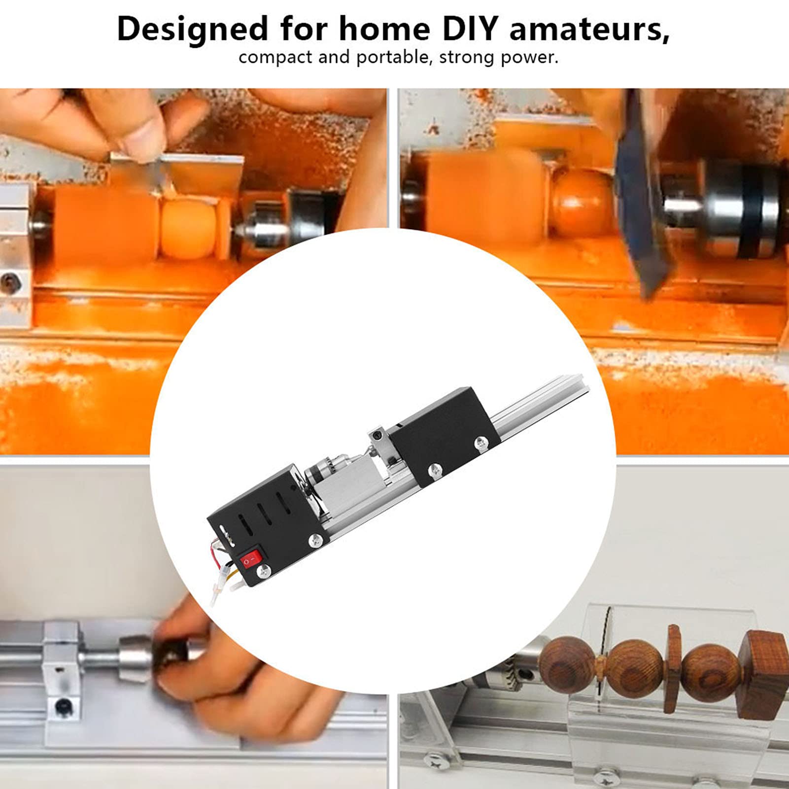 FTVOGUE Máquina de Granos Torno Cuerpo de Metal Completo Mini Bricolaje Torno de Madera Molienda Pulido Taladro Herramienta(EU plug)