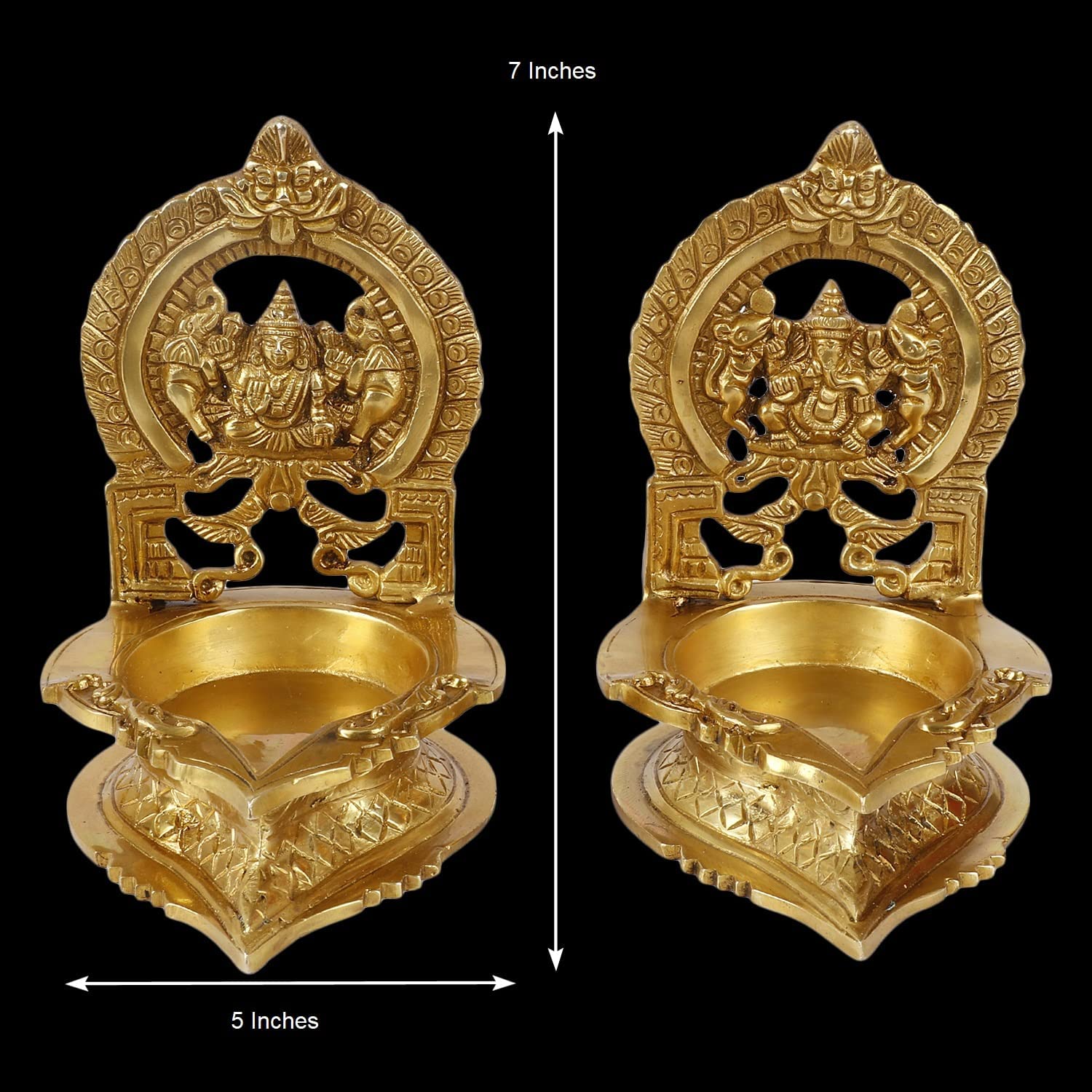Messing-Laxmi-Ganesh-Diya – Große Öllampe Für Puja, Tempel & Heimdekoration In Goldoptik (17,8 Cm)