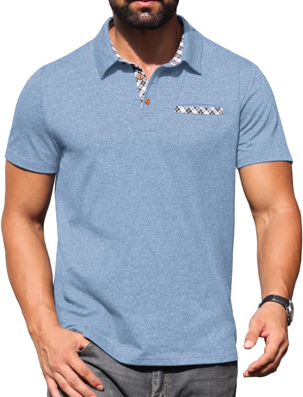 Sailwind Men's Polo Shirts Lightweight Short Sleeve Casual Cotton T-Shirt Summer Button Collared Golf Tee with Pocket - Image 4