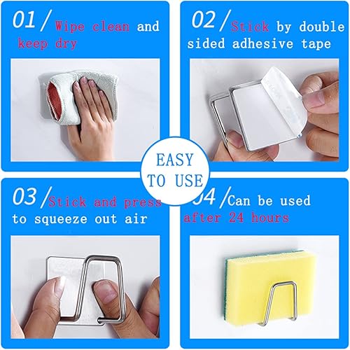 Miniatura 6 de 4 soportes de esponja de fregadero de alta calidad para cepillo de fregadero de cocina, acero inoxidable SUS304, impermeable, a prueba de óxido,