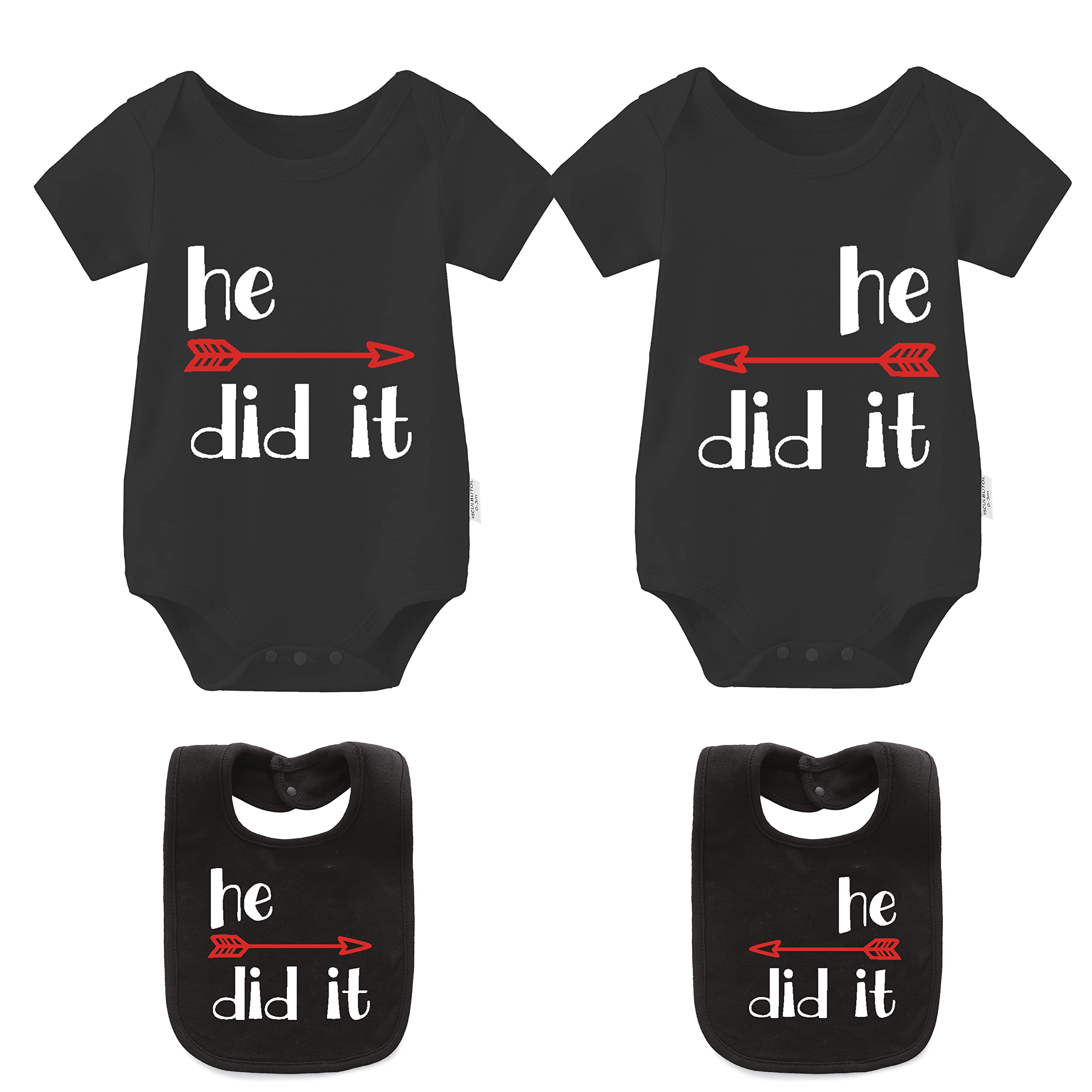 Culbutomind Unisex Infant Black Bl Baby Twins Bodysuits She He Did It Newborn Toddler Clothes Cute Romper Infant Twin Outfits With Bibs(Black He 3M)