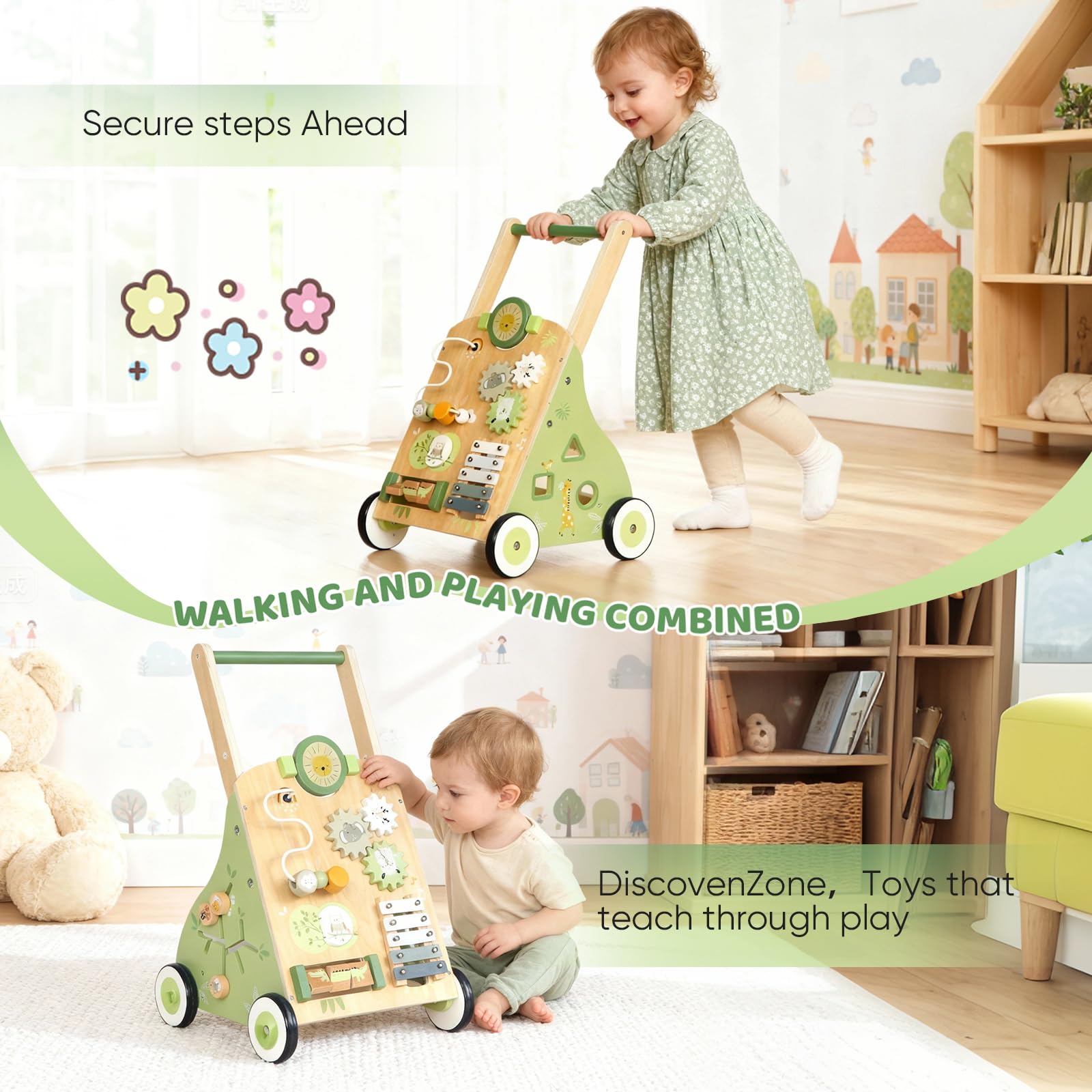 Lauflernwagen Baby Mit 9 In 1 Lauflernhilfe | Aus Holz,Mit Activity,Mit Montessori Spielzeug Multifunktion,Baby Walker Für Babys Ab 12 Monaten