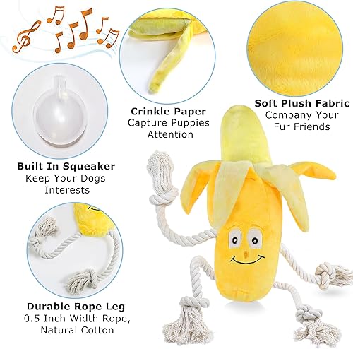 Miniatura 2 de Juguetes de peluche para cachorros con chirriantes, cuerda resistente para masticar, juguetes indestructibles para perros para cachorros, plátano de