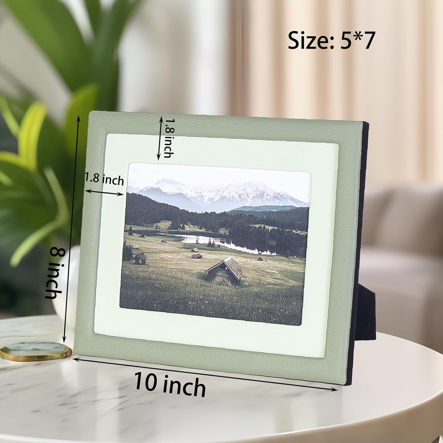 5 x 7 装飾グリーンフェイクレザー写真フレーム アクリルプレキシガラス 5x7 フォトフレーム 壁 卓上 横型 縦型