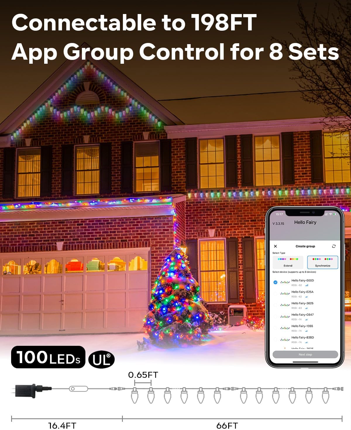 Patriotic Decorations - Smart C9 Christmas Lights Outdoor RGB, 66Ft 100 LEDs Dynamic 4th of July Decorations DIY Chasing Effects APP Remote Controlled, Waterproof, Music Sync Lights for Roofline Fence