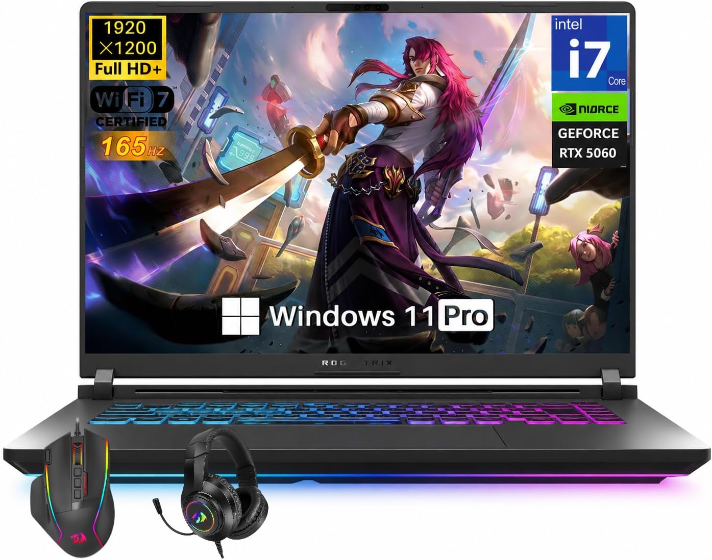 ASUS ROG Strix G16 Gaming Laptop, Intel Core i7 14650HX (Up to 5.2 GHz), NVIDIA RTX 5060, 16" 1920x1200 FHD+ 165Hz 3ms Nebula Display, 32 GB DDR5 RAM, 1 TB SSD, Win 11 Pro, RGB KB & Gaming Accessories