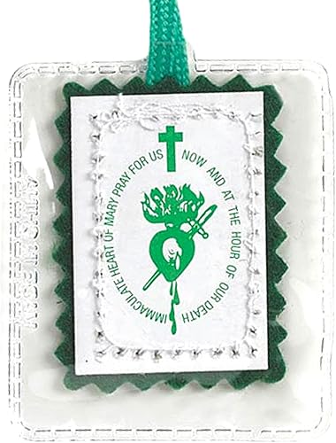 Miniatura 3 de Religious Gifts Immaculate Heart of Mary Green Laminated Scapular, 18 1/2 Inch