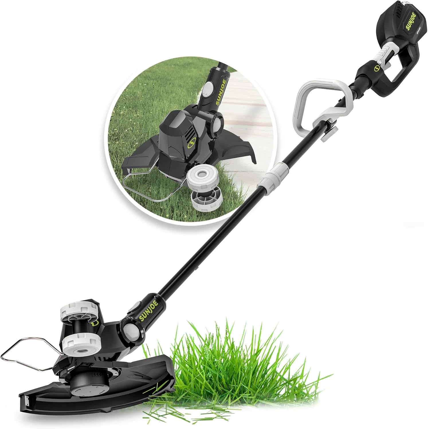 Sun Joe Cordless Multi-Angle Head Dual Line String Trimmer w/Auto-Feed Spool, Battery & Charger, 12-Inch Swath - Heavy-Duty Electric Trimming Machine for Lawn, Yard, and Gardening Care, 24V-ST14-CT