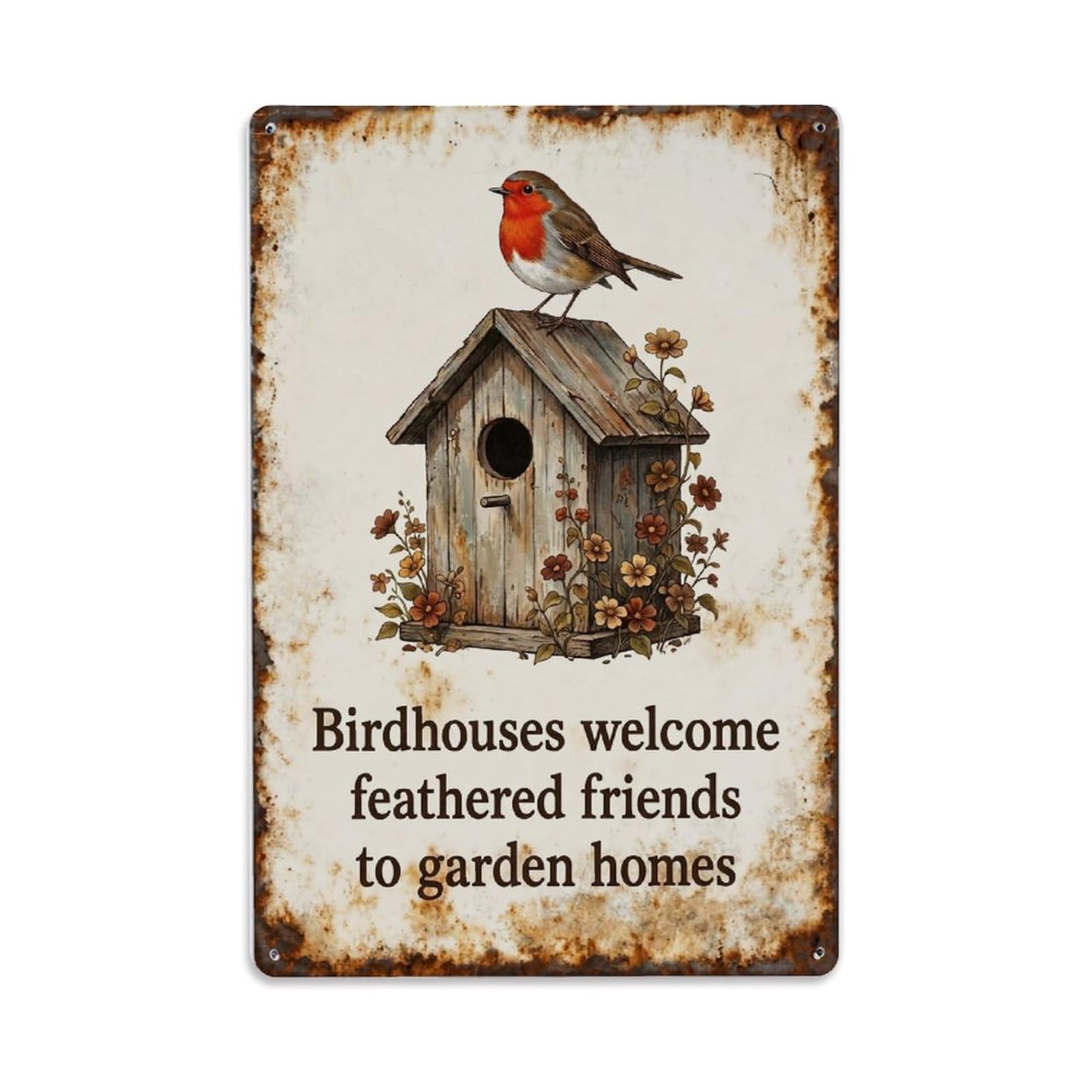 Fqnyr Style Robin Bird Garden Quote Birdhouse Home Metal Tin Sign Plaque Wall Decor For Cafe, Club Bar, Office, Home Garden Metal Poster 8X12inch