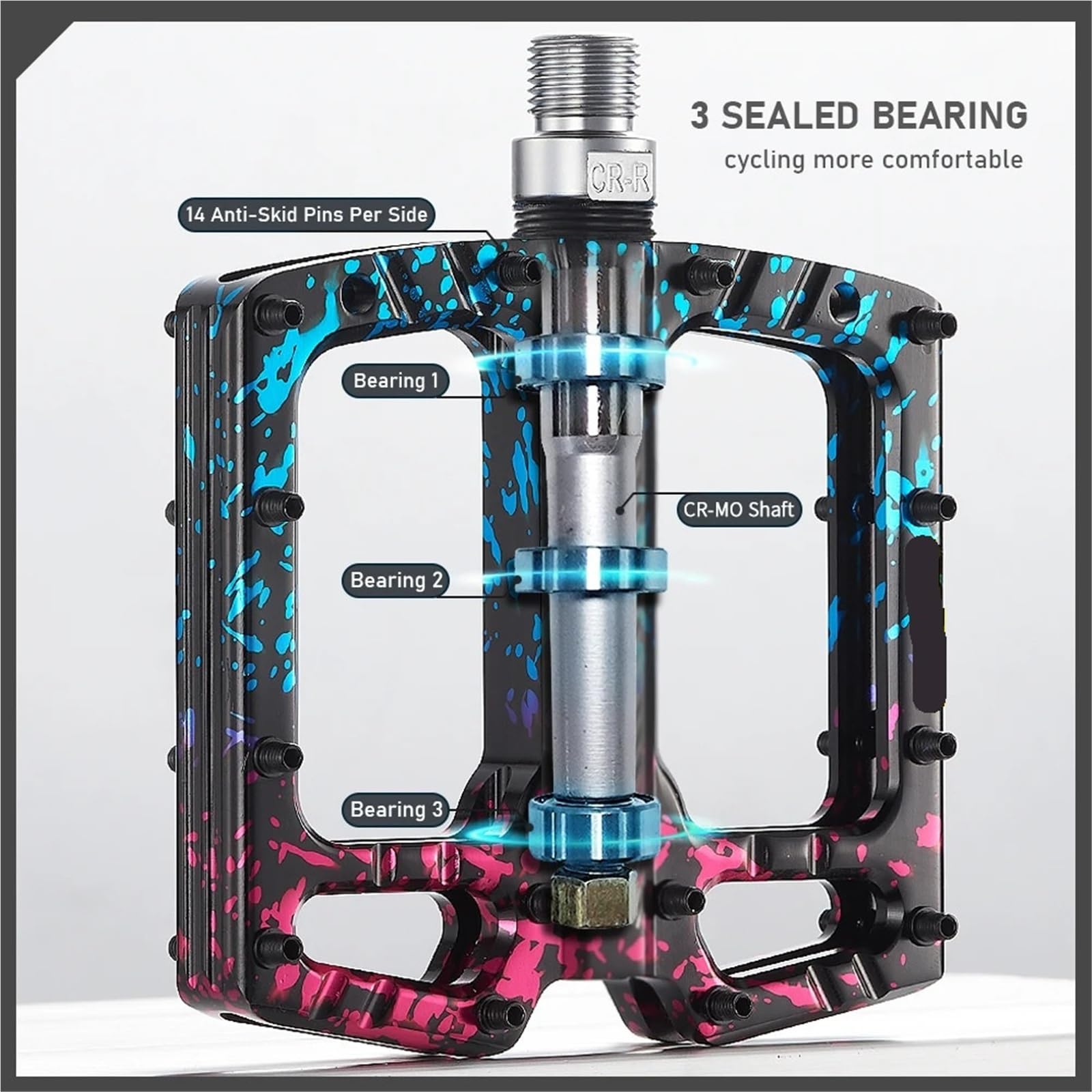 Kompatibel mit 9/16" Aluminium-Flachpedalen | Breite Plattform, leicht, for MTB und Rennrad