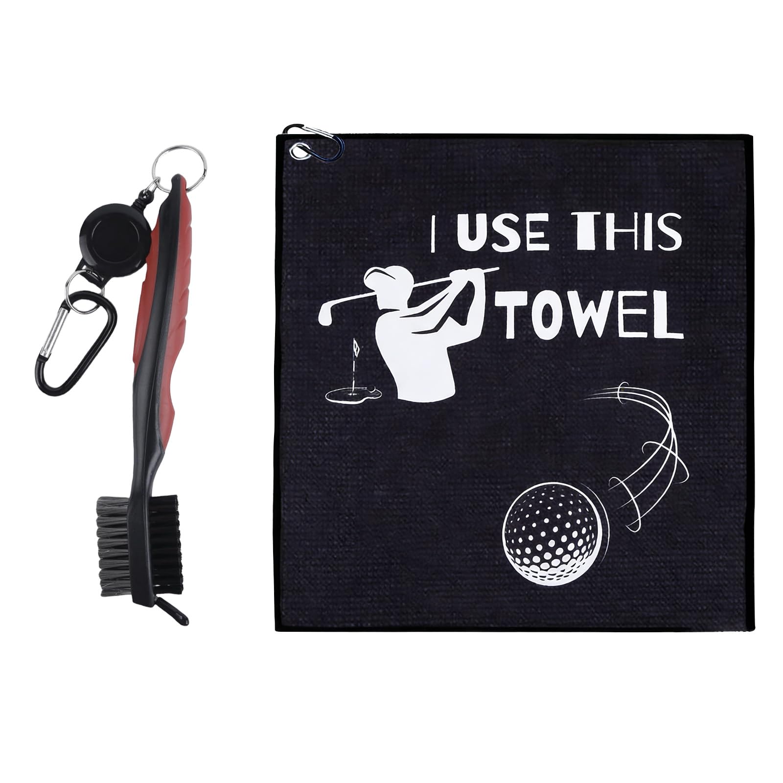 HAOXYO Golf Club Brush and Microfiber Towel Kit with Carabiner Clip