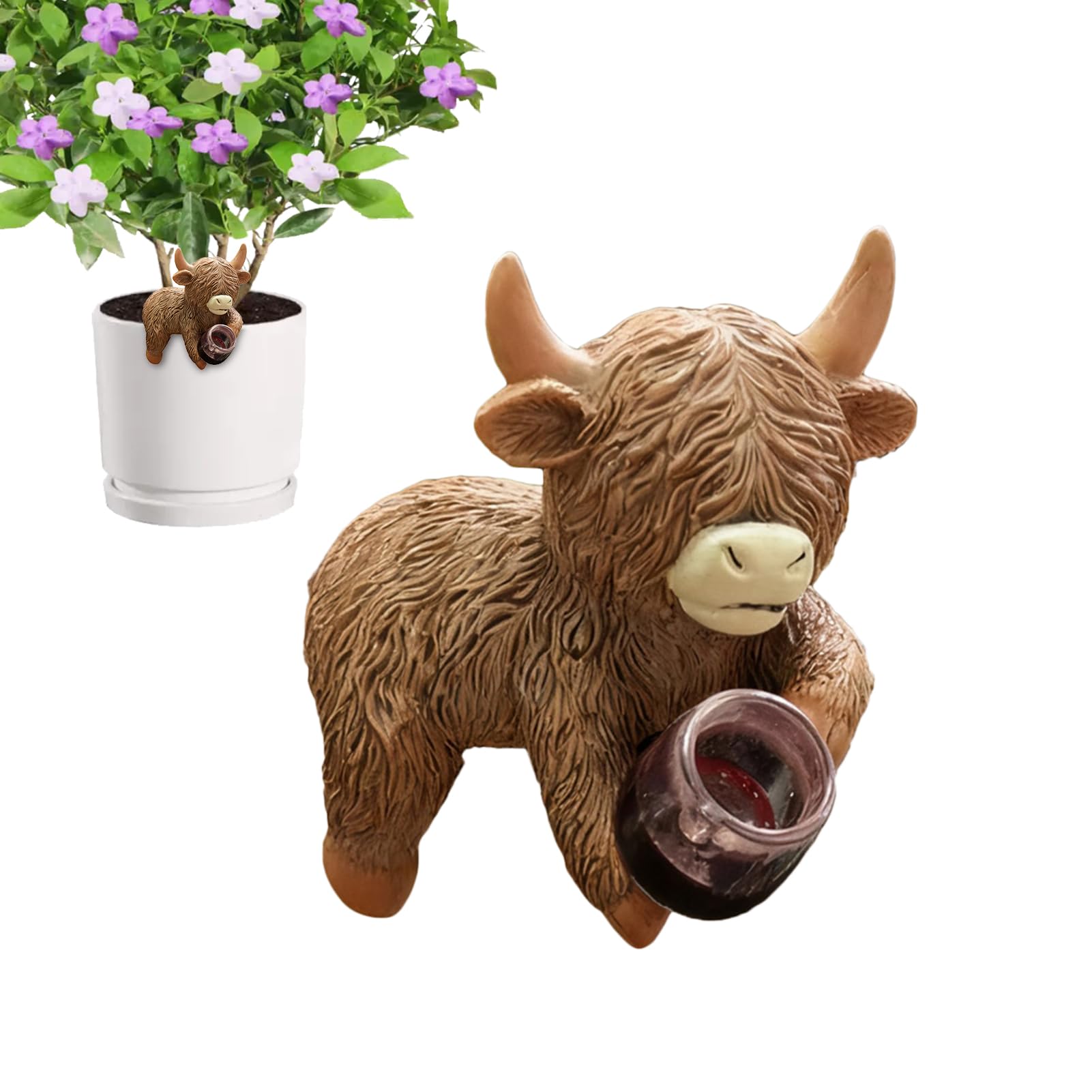 Nuhjytgf Highland Cow Plant Pot Decor, Weather-Resistant Resin, 1 Pc, Funny Drinking Highland Cow Statue, Cattle Flower Pot Hanger Ornaments, Hanging Planter Ornament, For Yard Porch Balcony
