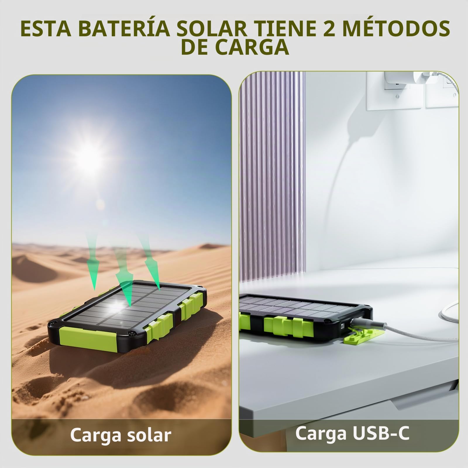 TOENNESEN Cargador Solar 10000 mAh Power Bank Solar, Bateria Externa con Carga Rápida 15W Impermeable IPX4 2 Puertos USB + Linterna LED Compatible con Smartphones Tablets Camping Multicolor
