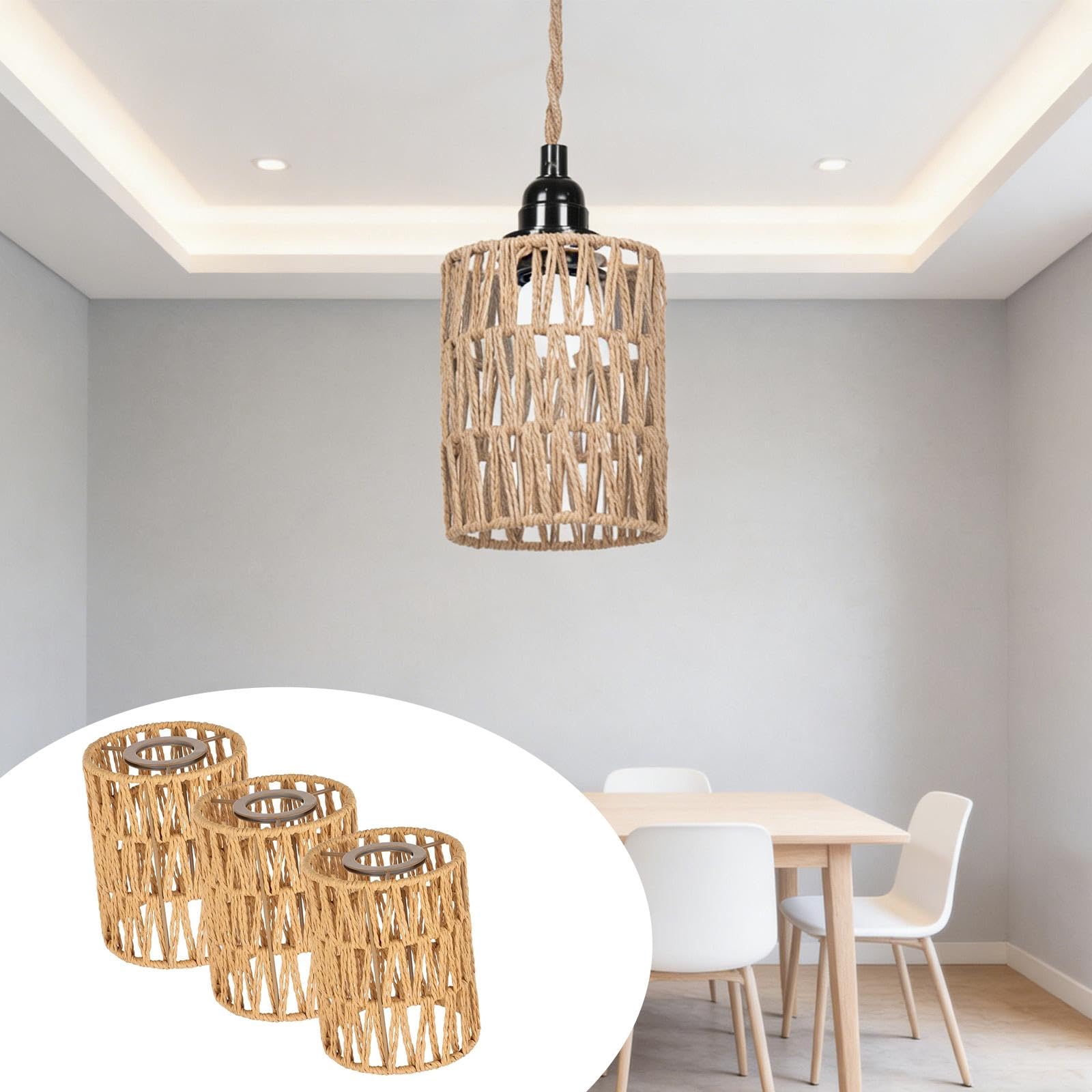Sharplace Rattan-Lampenschirm Korb-Lampenschirm für Hängelampe, Deckenlaternenabdeckung, Kronleuchterabdeckungen, Boho-Hängelampenschirm für Café, Wohnzimmer, Flur, Küchentisch, Hochzeit, 15 x 11,5 cm