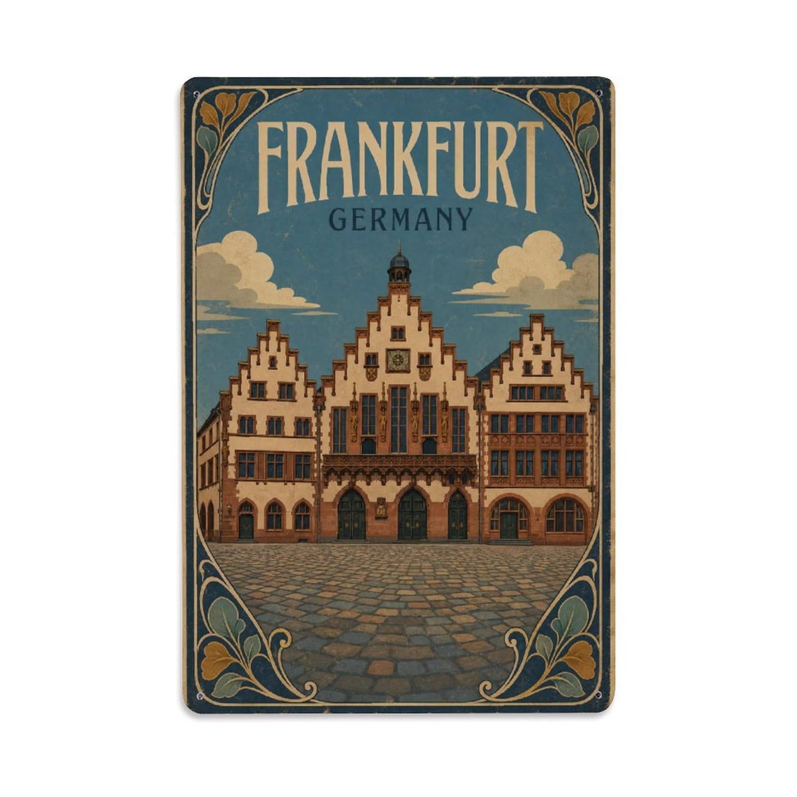 Vintage Travel Germany Frankfurt Metal Tin Sign Plaque Wall Decor for Cafe, Club Bar, Office, Garden Metal Poster 8x12Inch