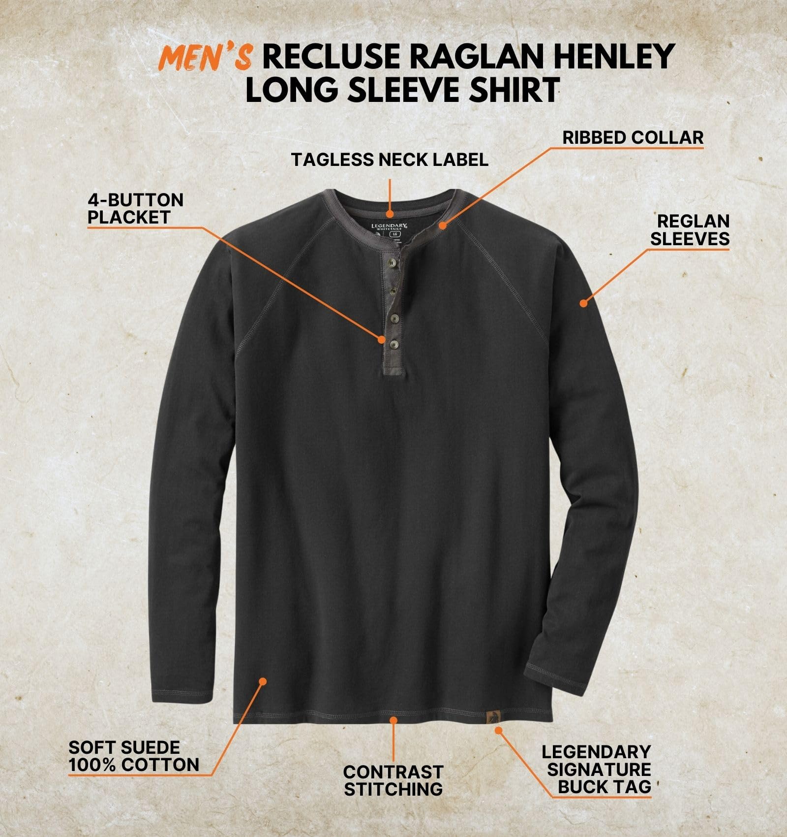 Legendary Whitetails Długi rękaw męski Recluse Henley