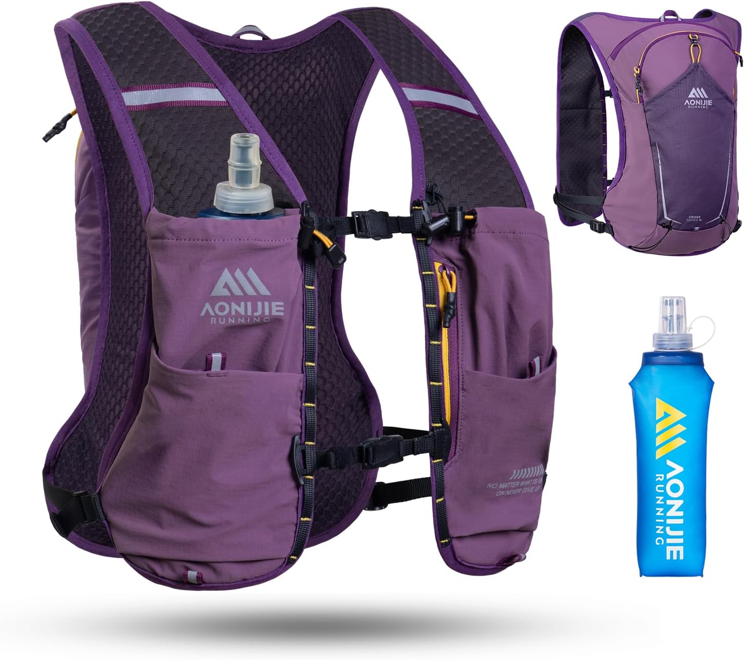 AONIJIE Running Hydration Vest for Men & Women, 8L Hydration Backpack with 500ml Soft Flask Water Bottle