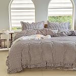NSNLGSGC Pink Ruffle Gingham Comforter Set Queen, Pre-Washed Ruffled Plaid Checked Comforter Bedding, 3 Pieces Vintage Farmhouse Grid Bedding Set(Pink Gingham, Queen)