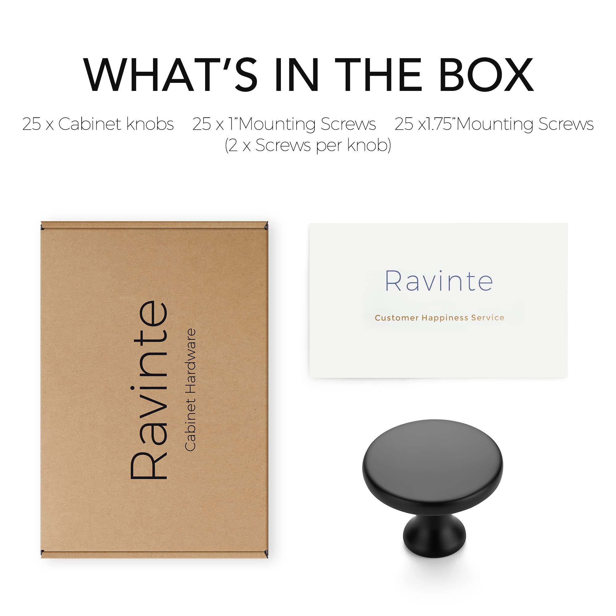 Ravinte 25 Pack 1-1/4 Inch Matte Black Round Kitchen Cabinet Knobs,Zinc Solid Drawer Pulls,Cabinet Handles for Cupboard, Dresser, Closet and Bathroom, Modern Cabinet Hardware for Cabinets