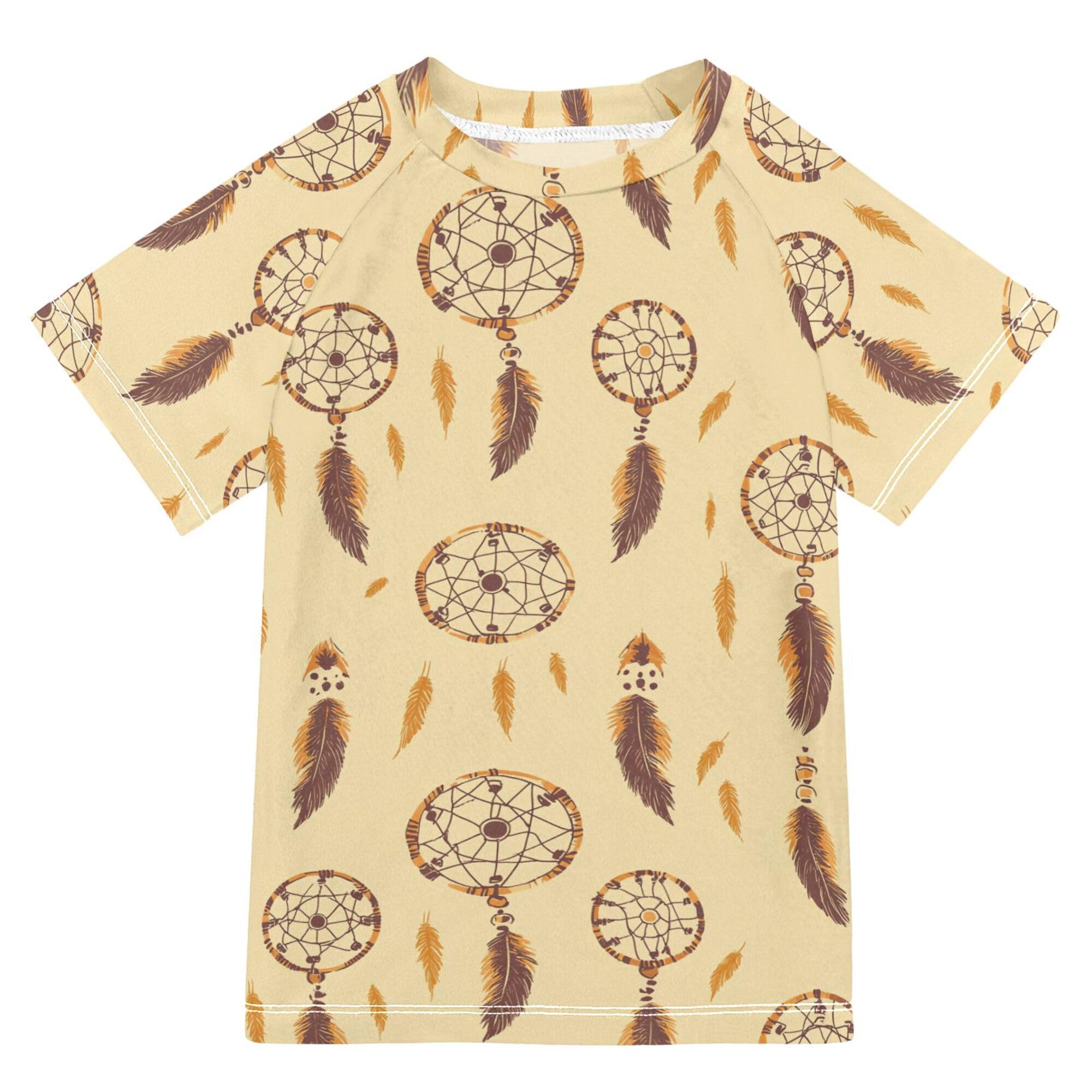 Western Dream Catchers Yellow Kids Bathing Suits Girls UV Protection Rash Guard Swimsuit Swimwears Beach Tops for Little Boys 4T