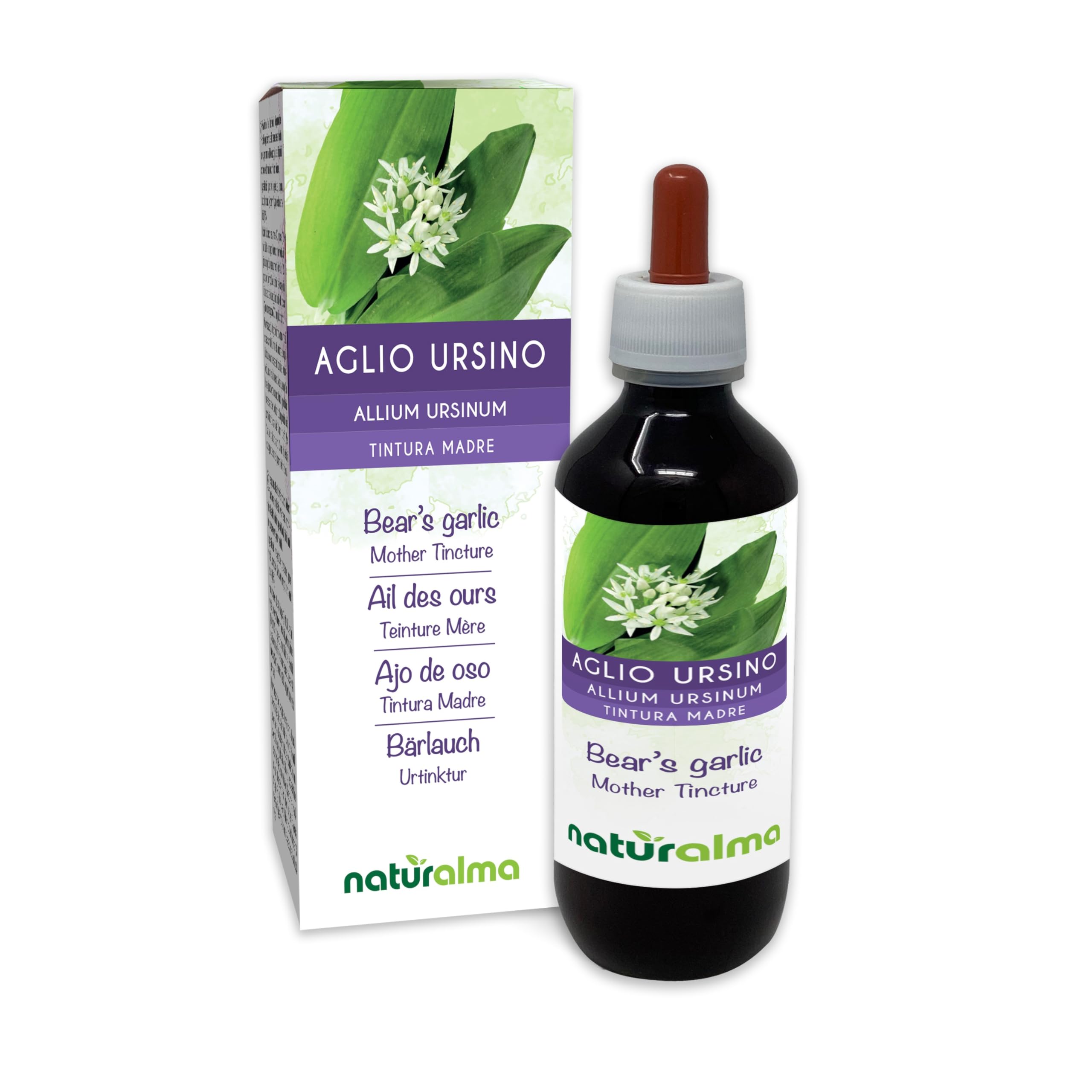 Bärlauch (Allium ursinum) Blätter und Zwiebeln Alkoholfreier Urtinktur Naturalma - Flüssig-Extrakt Tropfen 200 ml - Nahrungsergänzungsmittel - Veganer