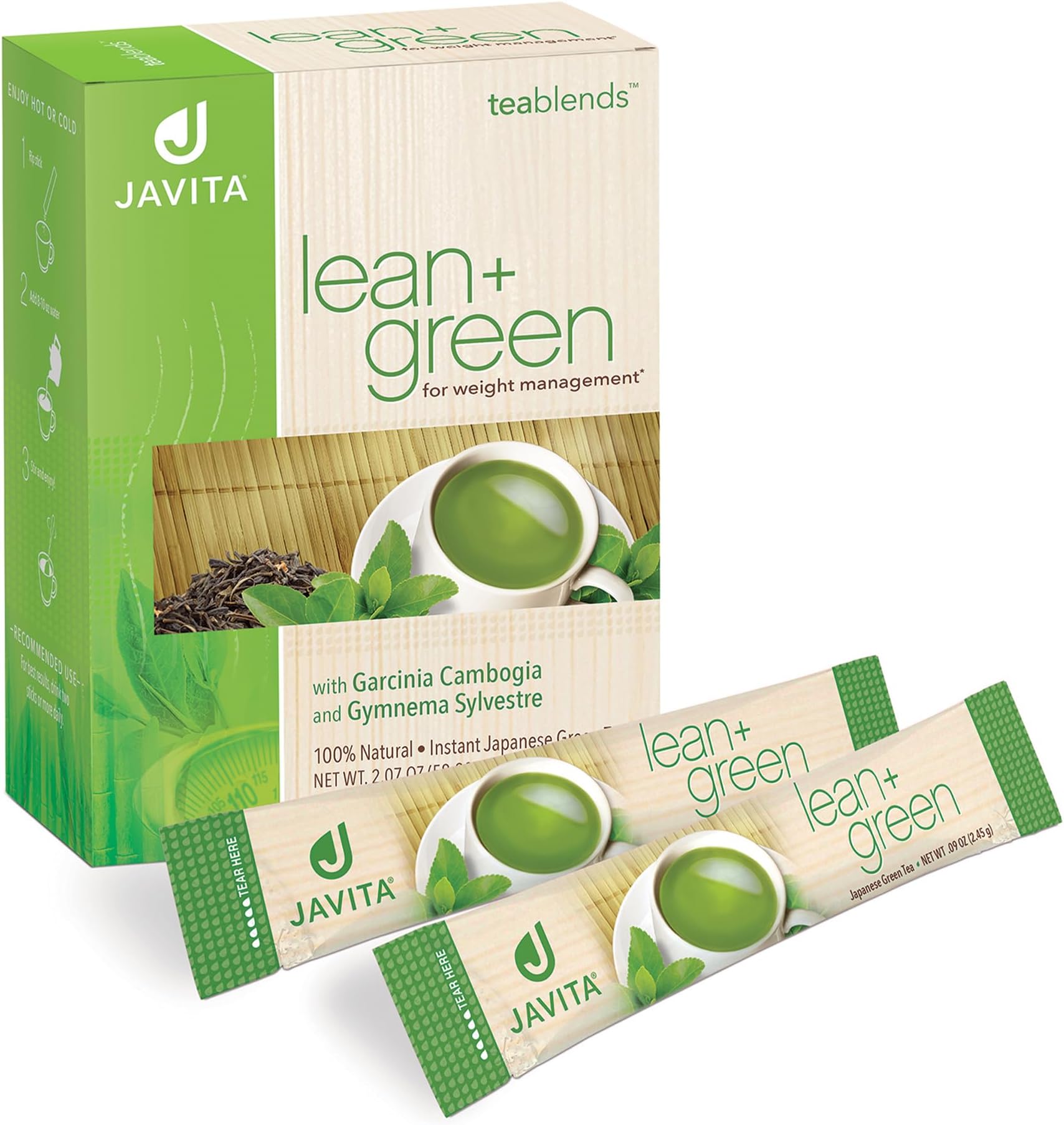Lean + Green Japanese Matcha Green Tea Mix by Javita – Premium Instant Green Tea & Herbs – Daily Metabolism, Clean Energy Support – Award-winning, Convenient, Green Tea Mix (1 box/24 serv.)