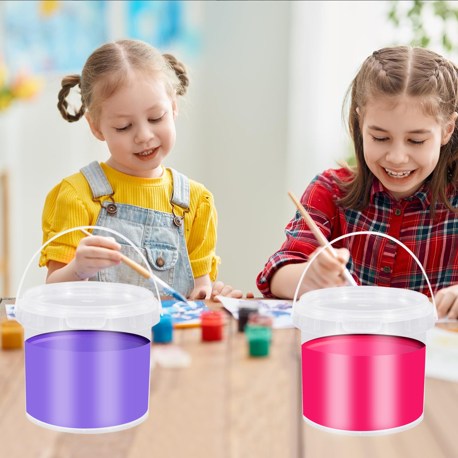 6 Pièces Seau Transparent avec Couvercle,1,5 L Seau de Peinture avec Poignée Récipient en Plastique pour Le Stockage des Résidus de Peinture, de Pigments et de Vernis