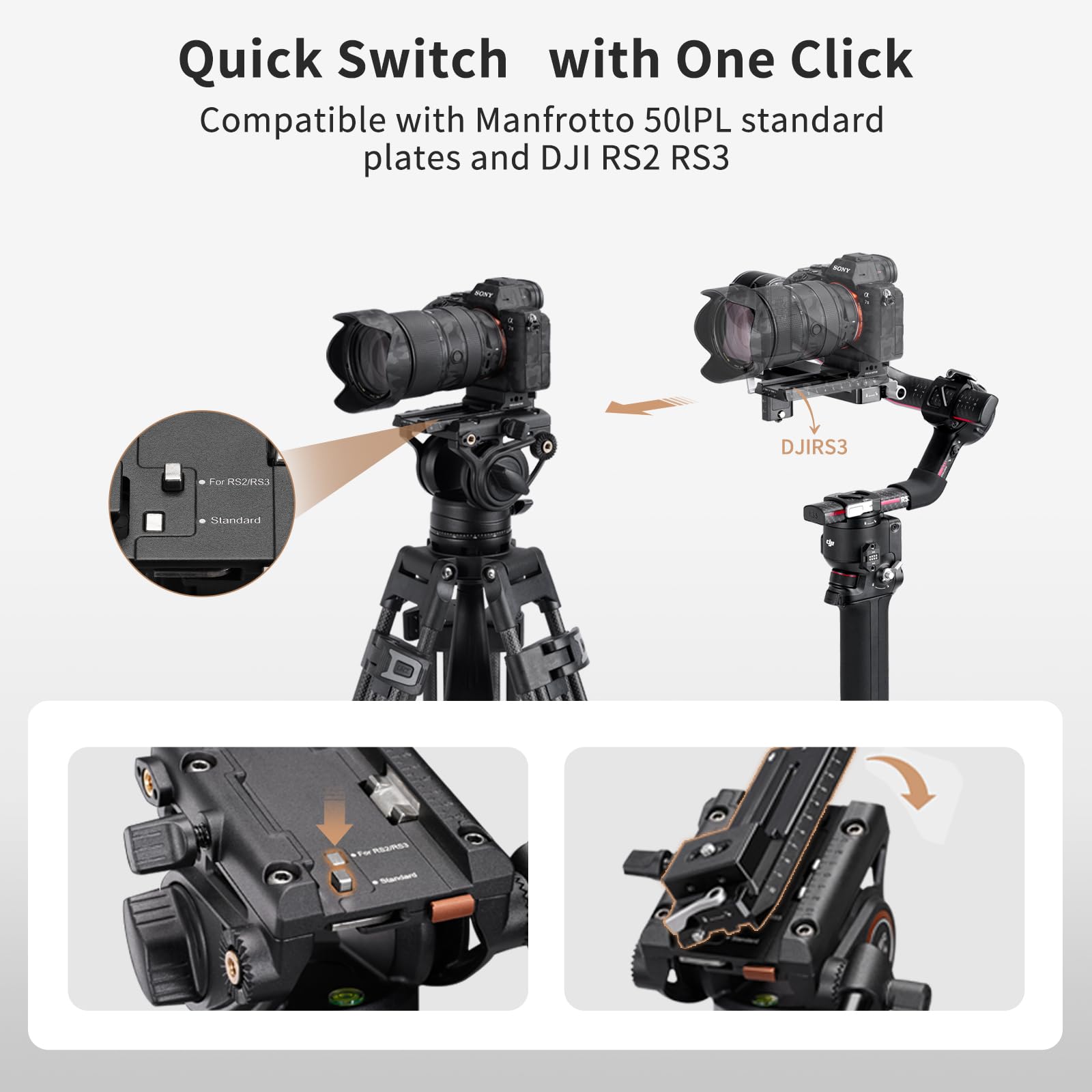 Système de trépied vidéo, Cayer BF30L 72 Pouces - Trépied Professionnel à Double Tube en Aluminium très résistant, tête Fluide K6, épandeur de Niveau intermédiaire, Charge maximale de 17,6 LB,