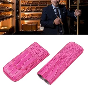 AYNEFY Travel Cigar Case, Portable 2-Finger Leather Humidor Elegant Vintage Pattern Leather Cigar Case Holder Cigar Accessories Cigar Gift Box for Cigar Lovers