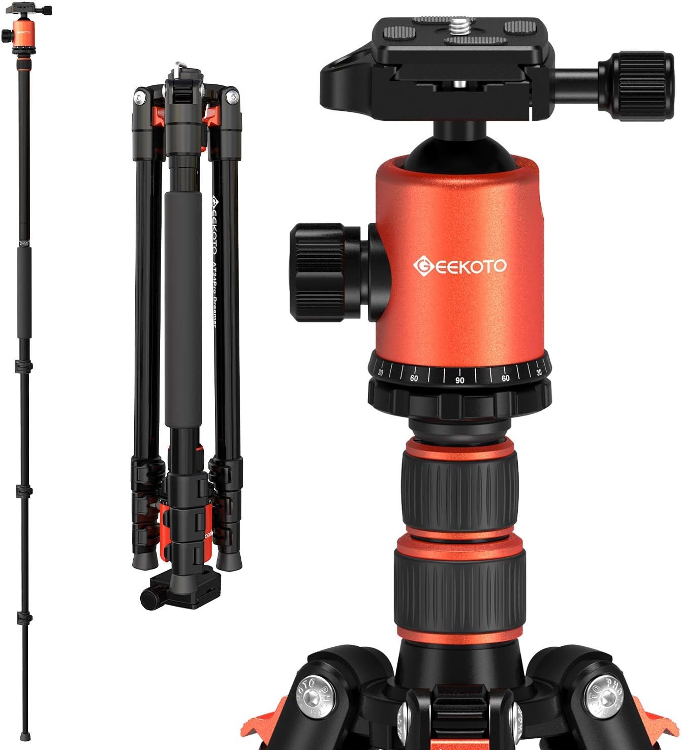 GEEKOTO Camera Tripod 200 cm, Portatible Aluminium Monopod with 360° Panoramic Ball Head, 1/4" Quick Release Plate for DSLR Canon, Nikon, Sony Camera up to 8 kg