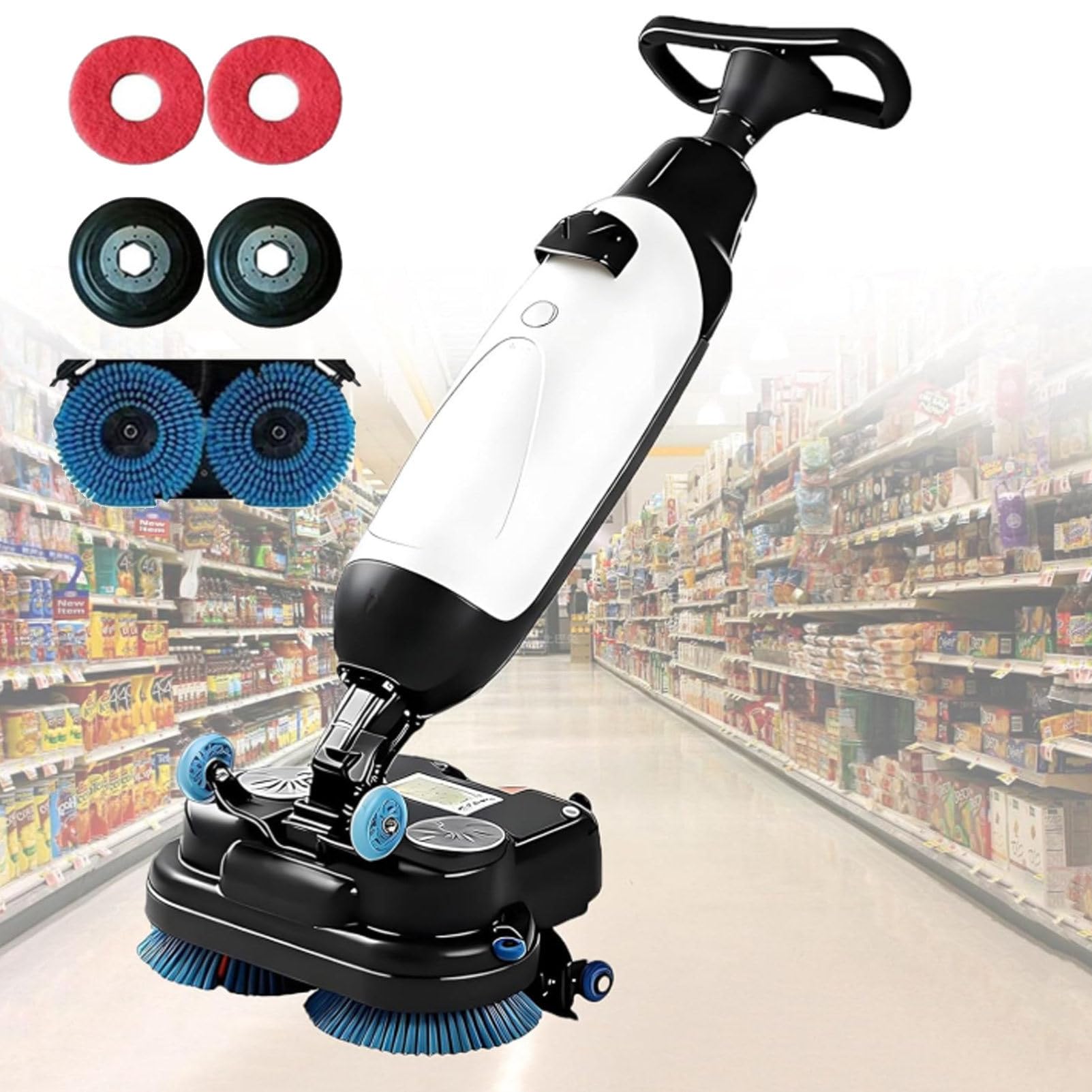 Hydravex White Professional-Grade Floor Scrubber, 17" Wide Cleaning Walk Behind Floor Scrubber Dryer Double Brushes And 360° Swivel Head, For Home, Office, Bathrooms & Small Commercial Spaces, Tile