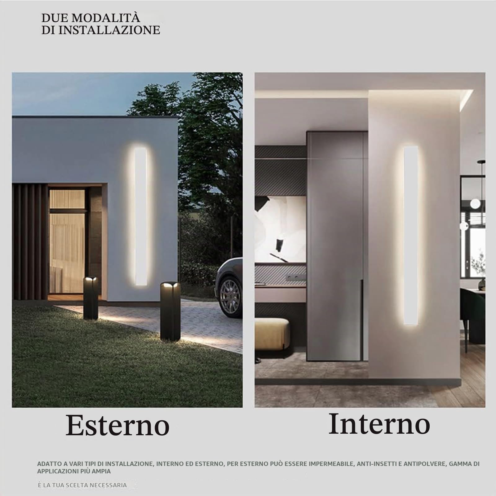 Lunga Striscia LED Applique Esterno da Parete Bianca Barra Metallo Acrilico IP65 Fredda Luce Diffusa su Entrambi i Lati Lampada da Parete Interno Up Down Illuminazione Terrazza Corridoio Camera,60cm