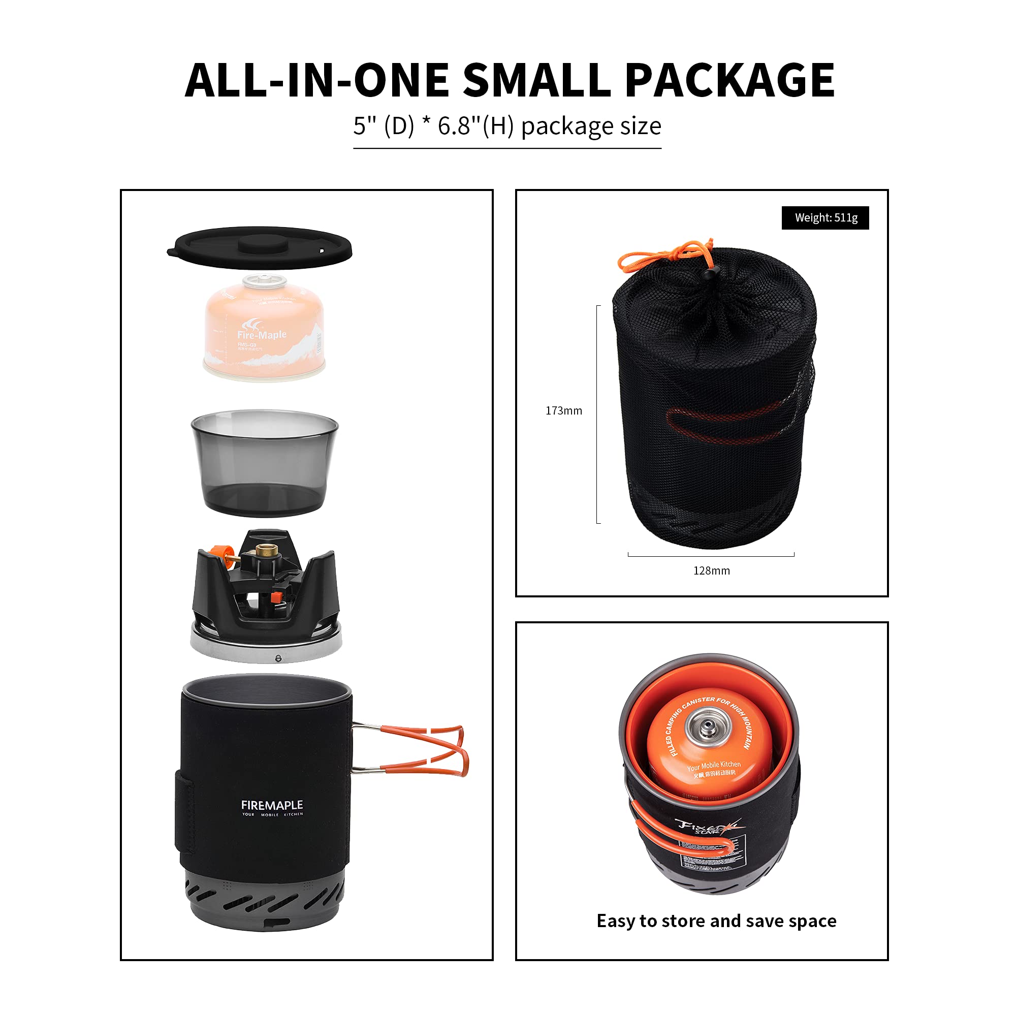 Fire-Maple “X1” Hornillo de Camping Gas Portátil – Quemador Compacto para Trekking, Senderismo, Backpacking, Bushcraft, Pesca y Caza – Equipo de Cocina de Camping Ligero Negro