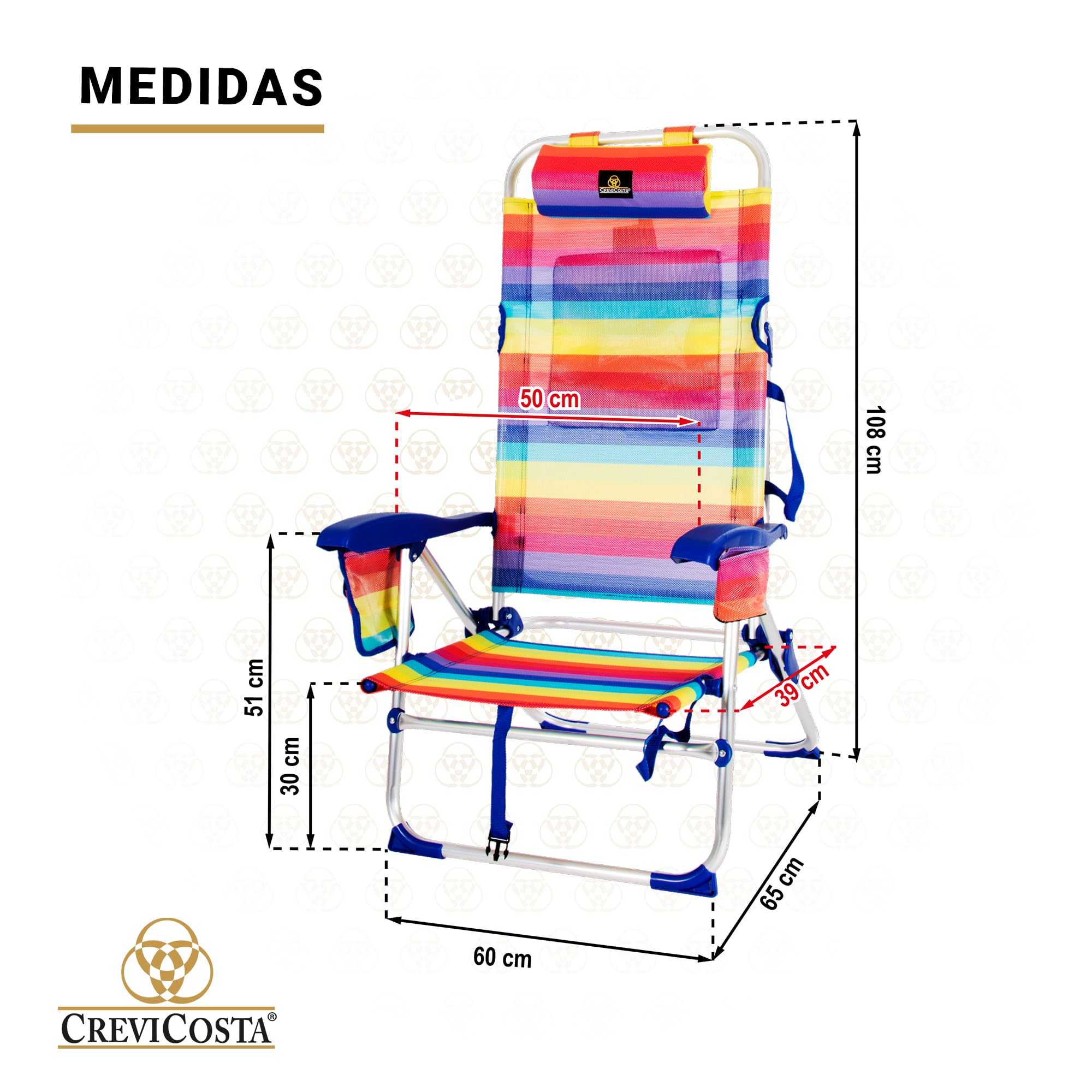 CREVICOSTA QUALITY MARK MARCAS DE CALIDAD - Lavanda 12009 - Silla de Playa Plegable con reposabrazos y 7 Posiciones de Descanso. (Orgullo)