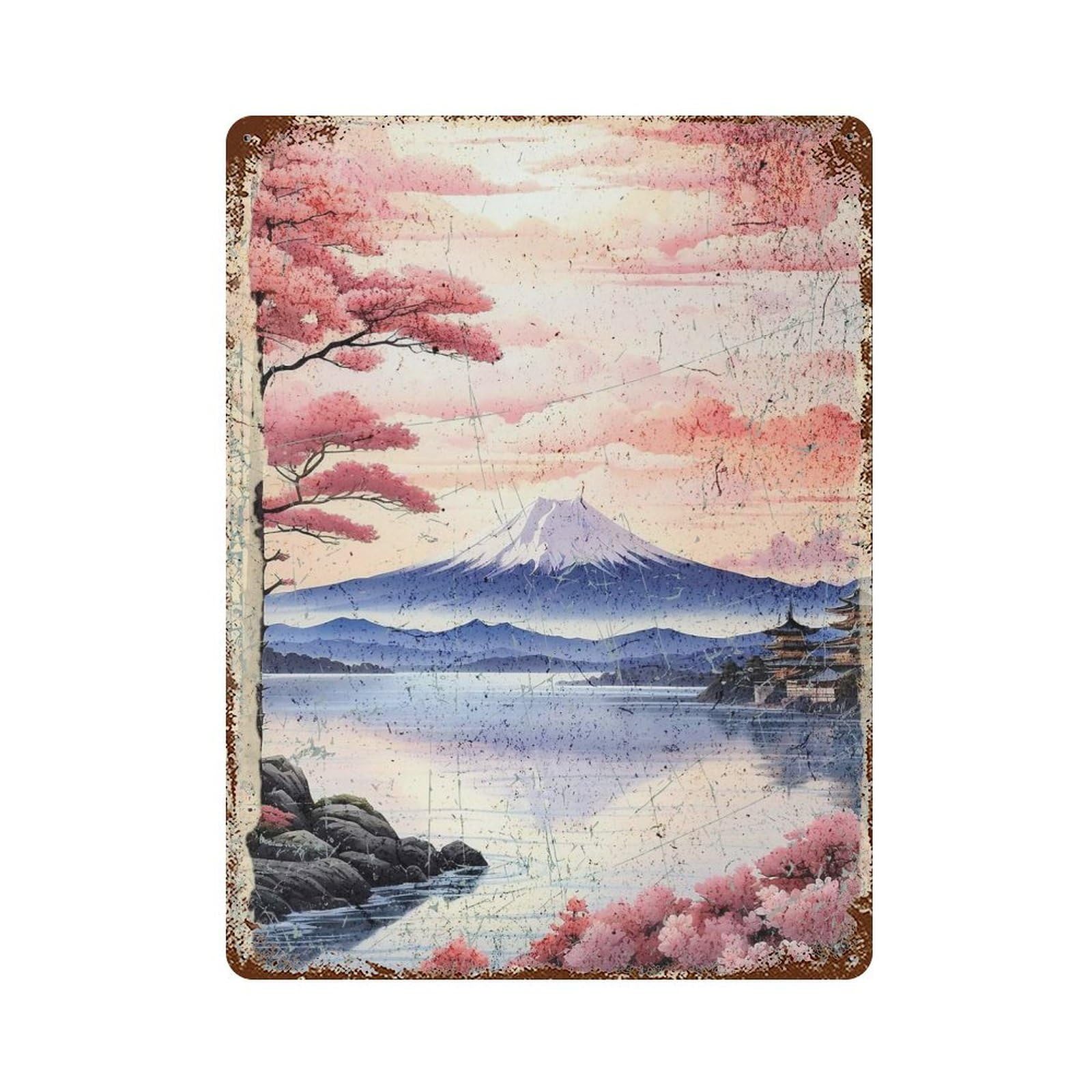Vintage Japan Landscape Distressed Metal Wall Sign 15.7"x11.8", Ideal for Garage, Bar And Workshop Decor