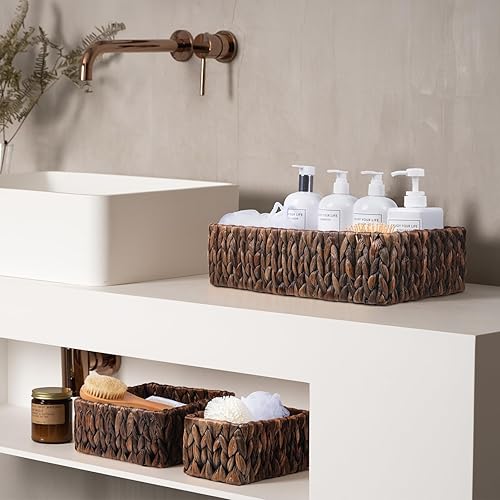 Miniatura 2 de FairyHaus Cestas de mimbre para organizar 3 unidades, juego de cestas de almacenamiento de mimbre grandes y pequeñas, cestas tejidas a mano para